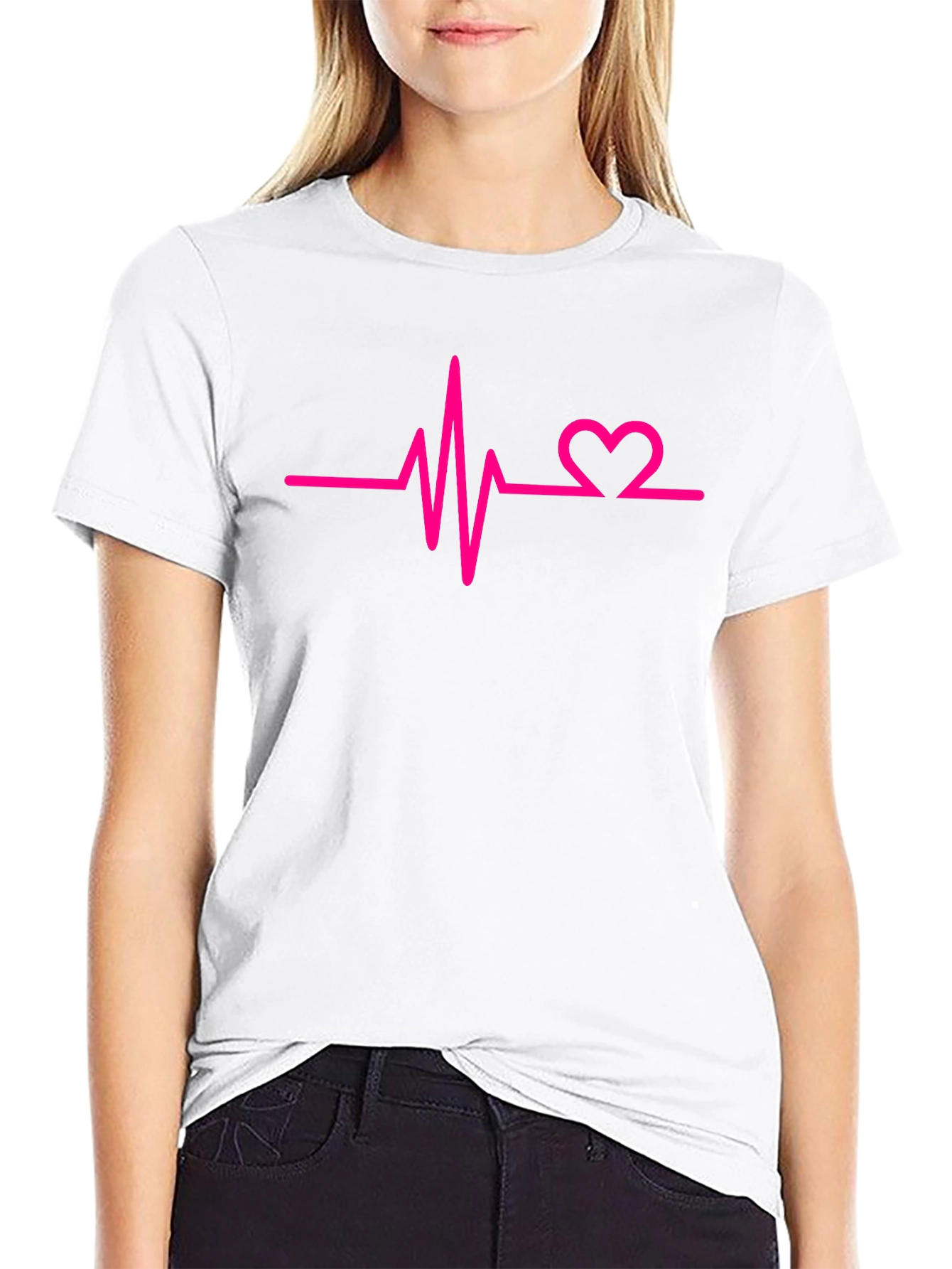 Black Heartbeat Graphic Tee - Black Cotton Casual view 9