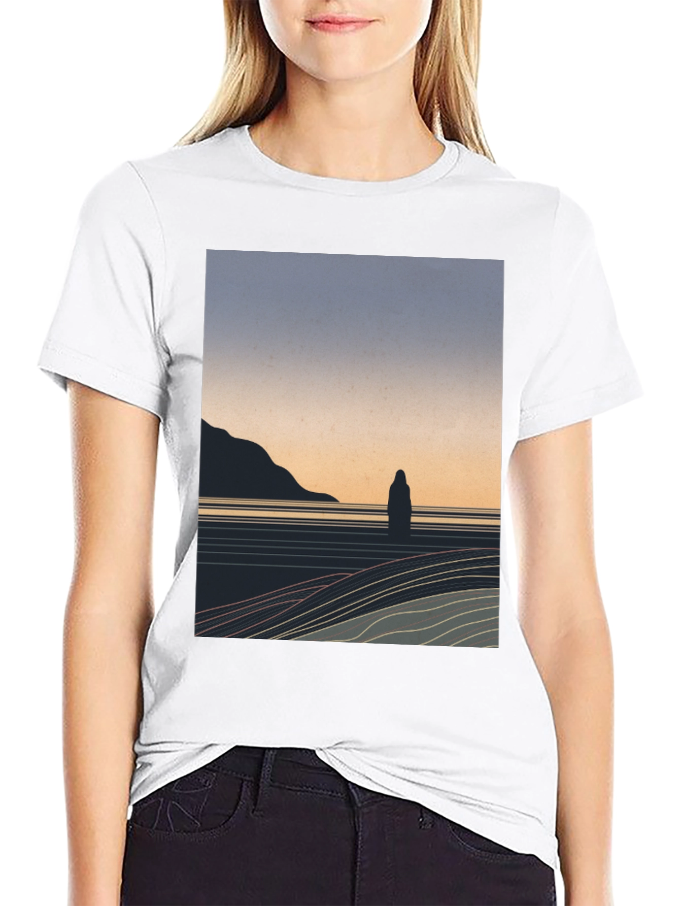 Black Minimalist Landscape Graphic T-Shirt - Black view 9
