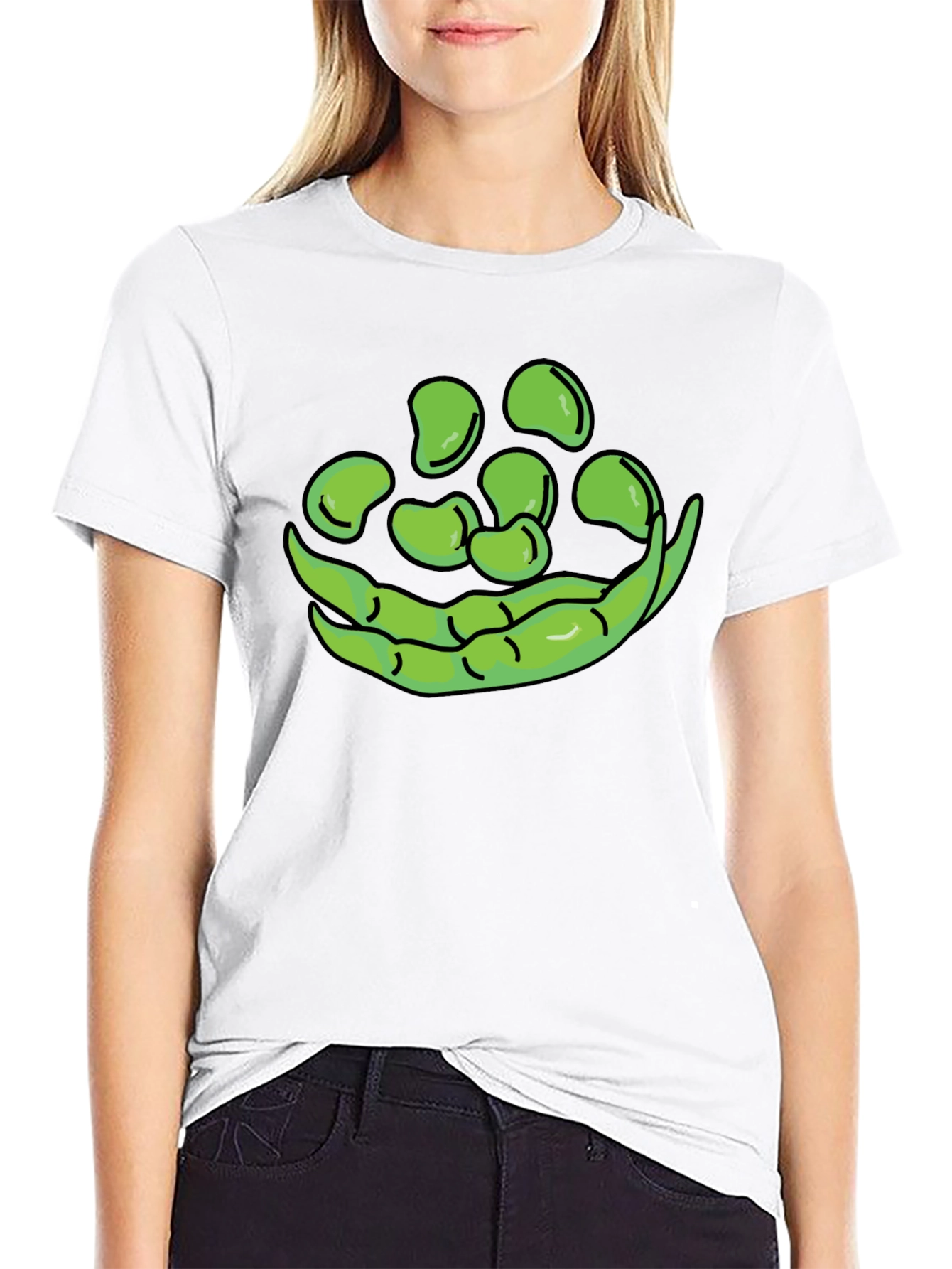 Black Funny Green Beans Graphic T-Shirt - Black Casual Tee view 9