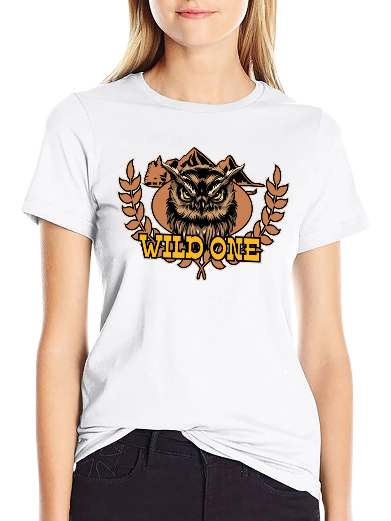 Black Wild One Owl Graphic Tee - Black Cotton T-Shirt view 9