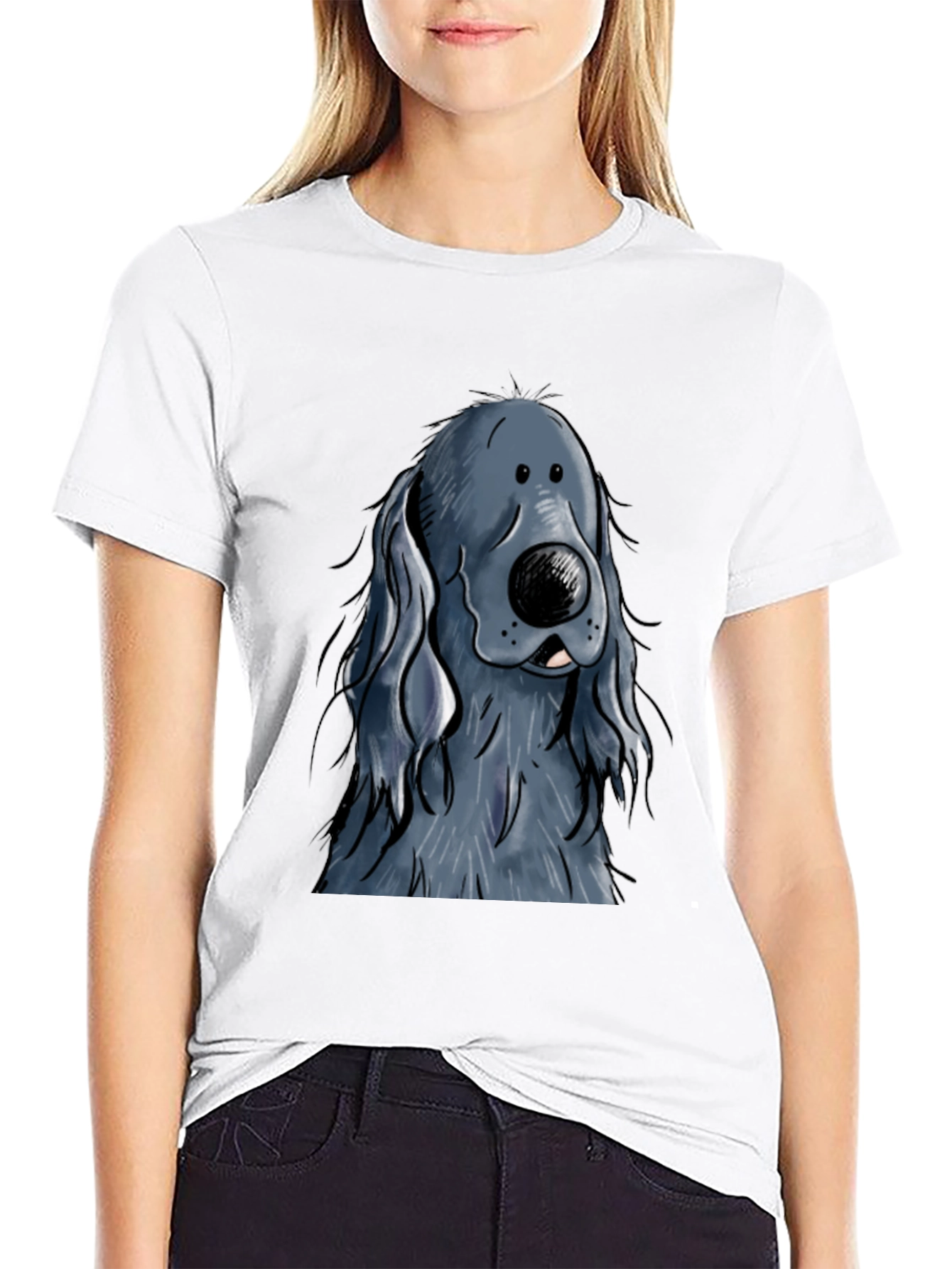 Black Cartoon Dog Graphic Print Black T-Shirt view 9