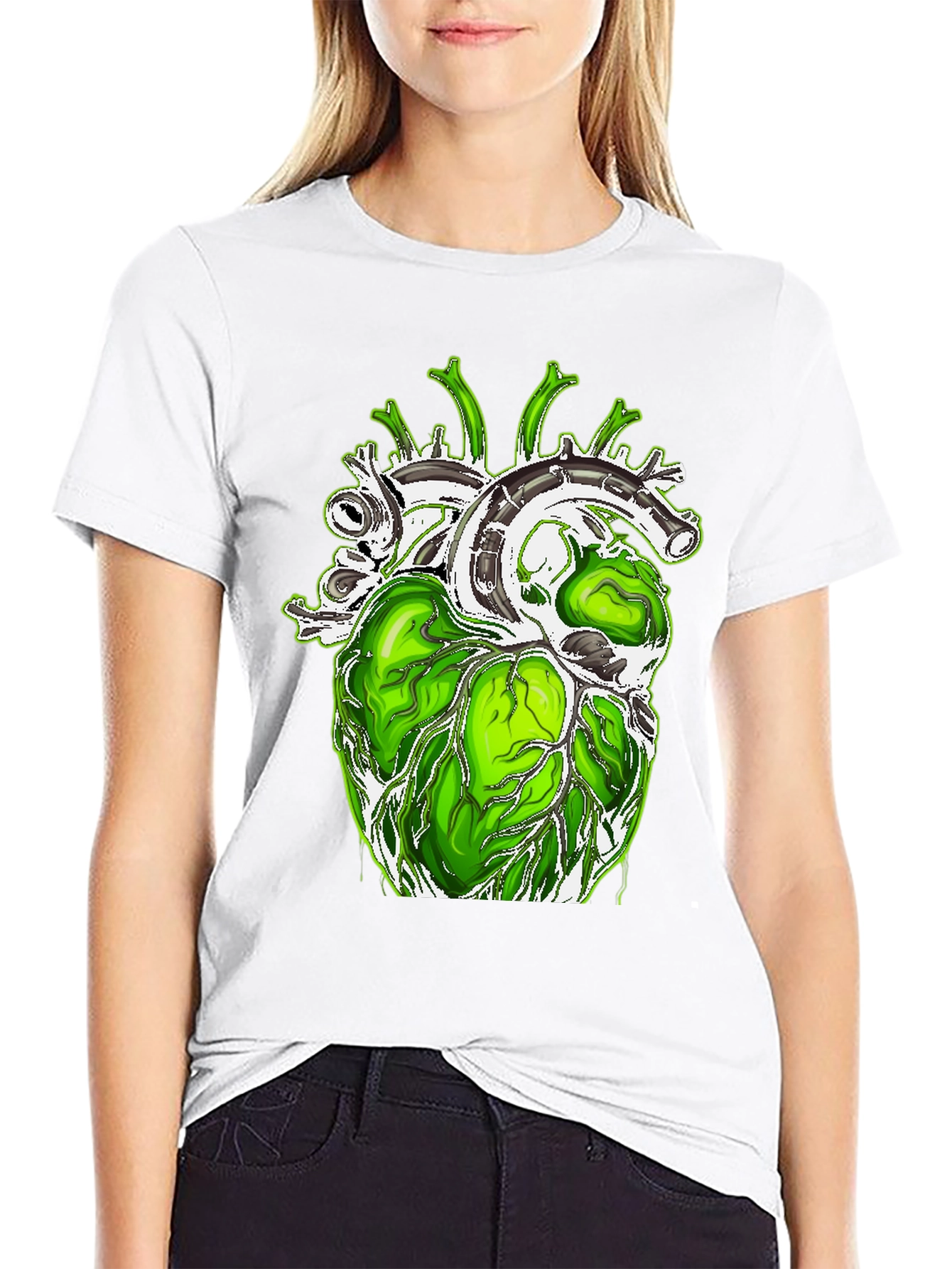 Black Green Anatomical Heart Graphic Tee - Unique Design! view 9