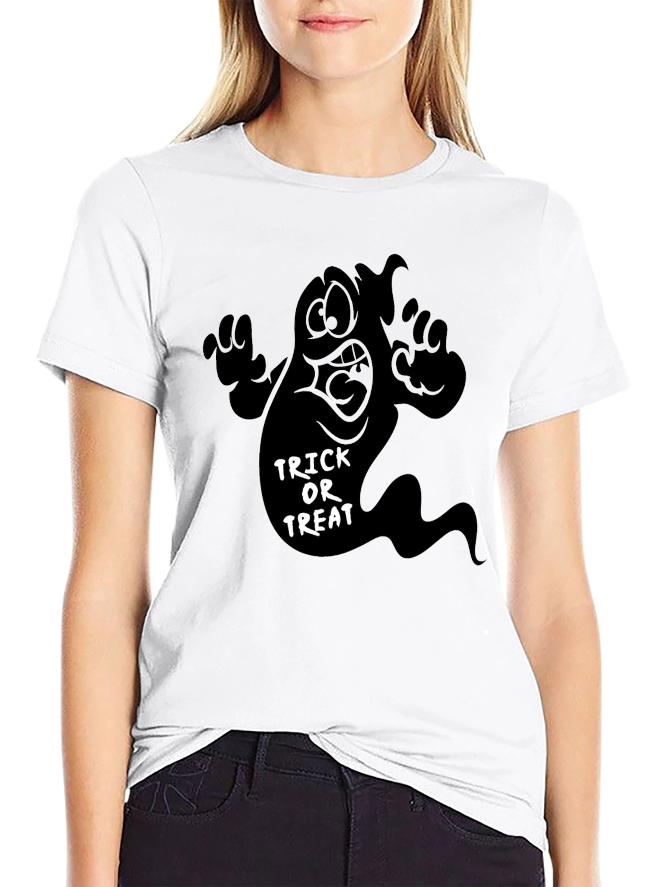 Black Halloween Ghost Trick or Treat Black T-Shirt view 9