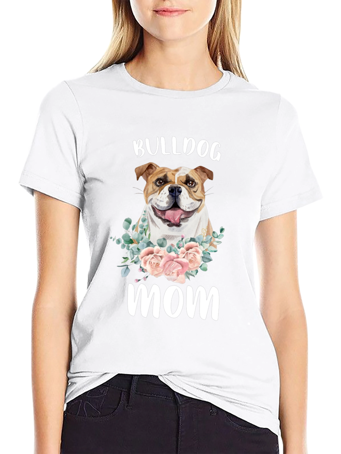 Black Bulldog Mom T-Shirt - Floral Dog Lover Tee view 9