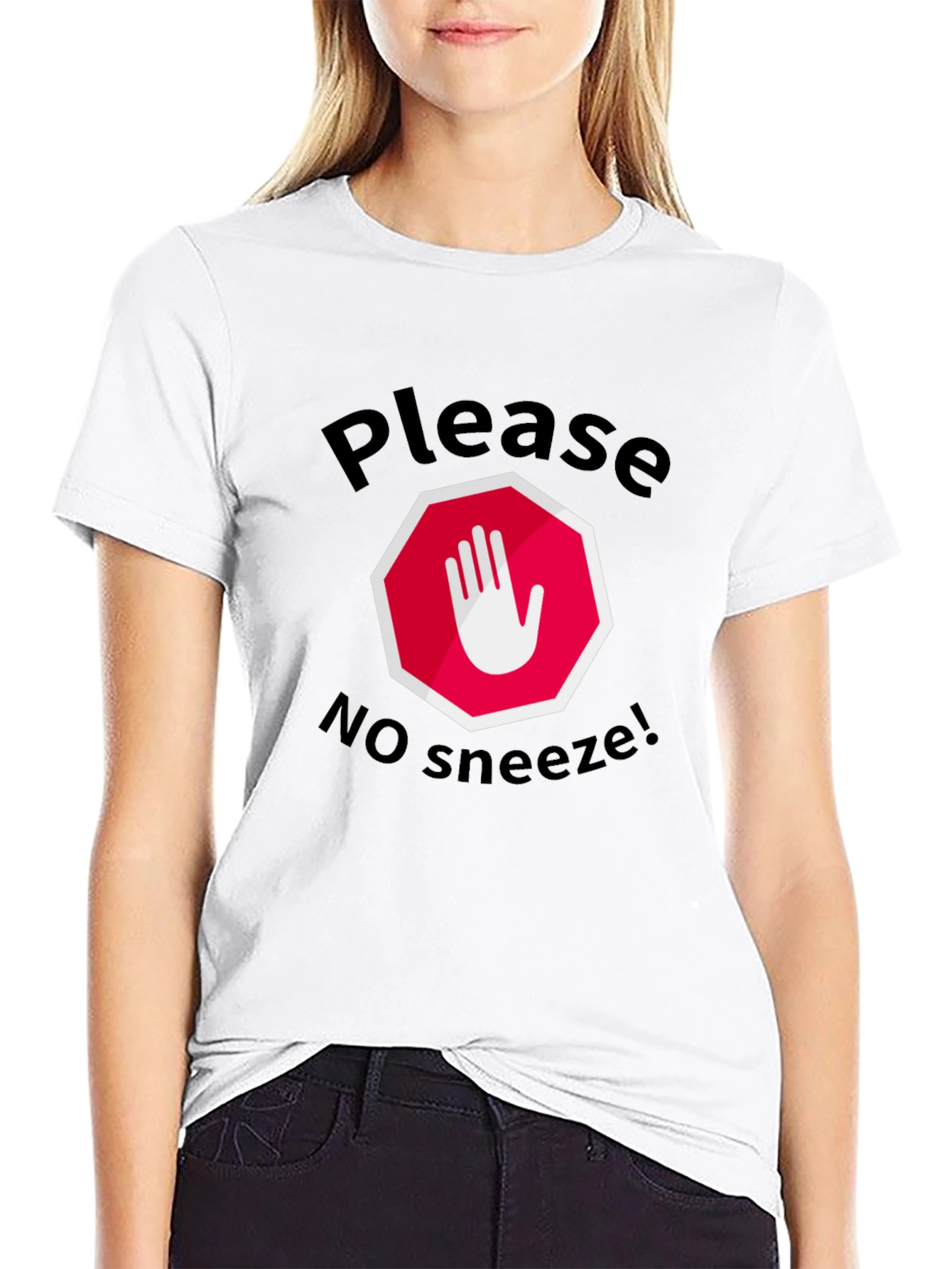 Black Please No Sneeze Funny T-Shirt view 9