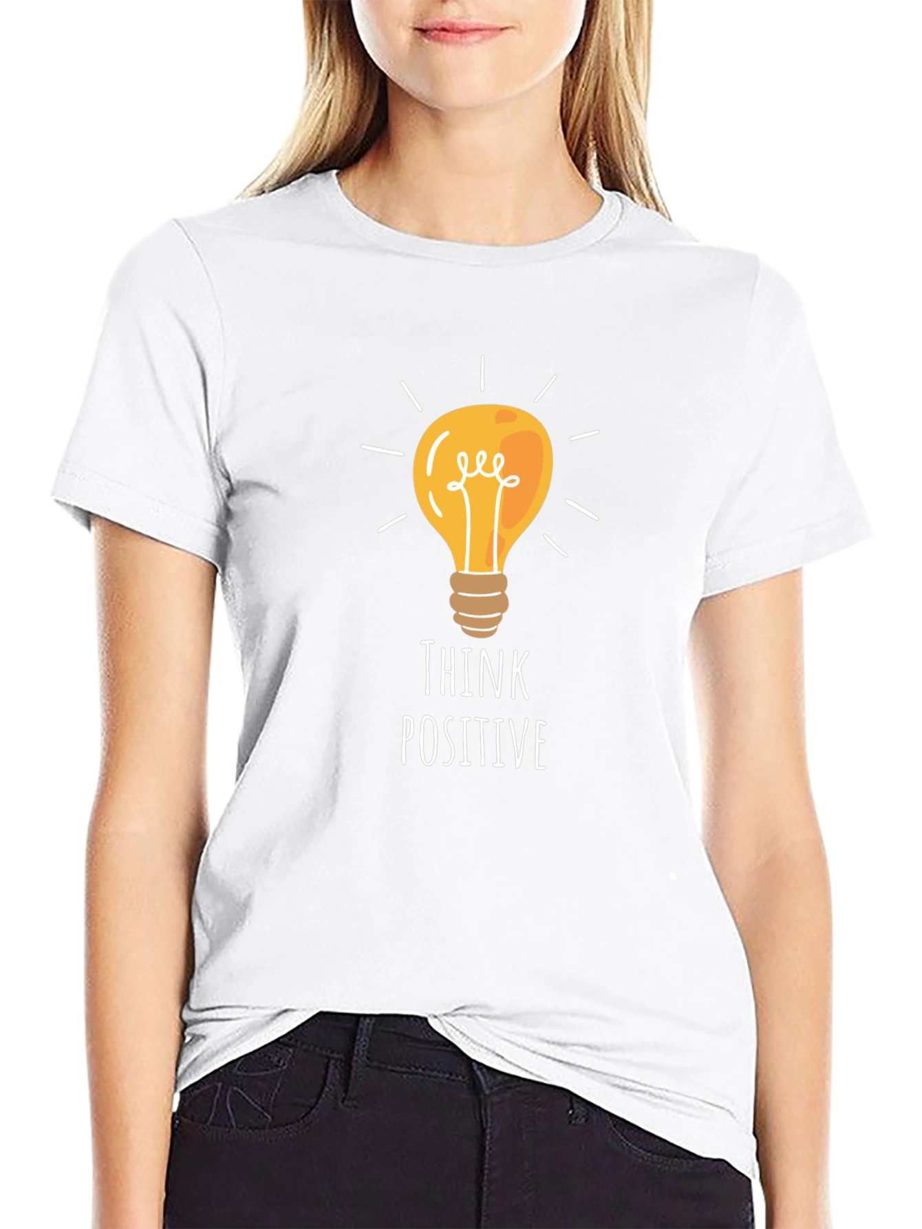 Black Think Positive Light Bulb Graphic Tee view 9