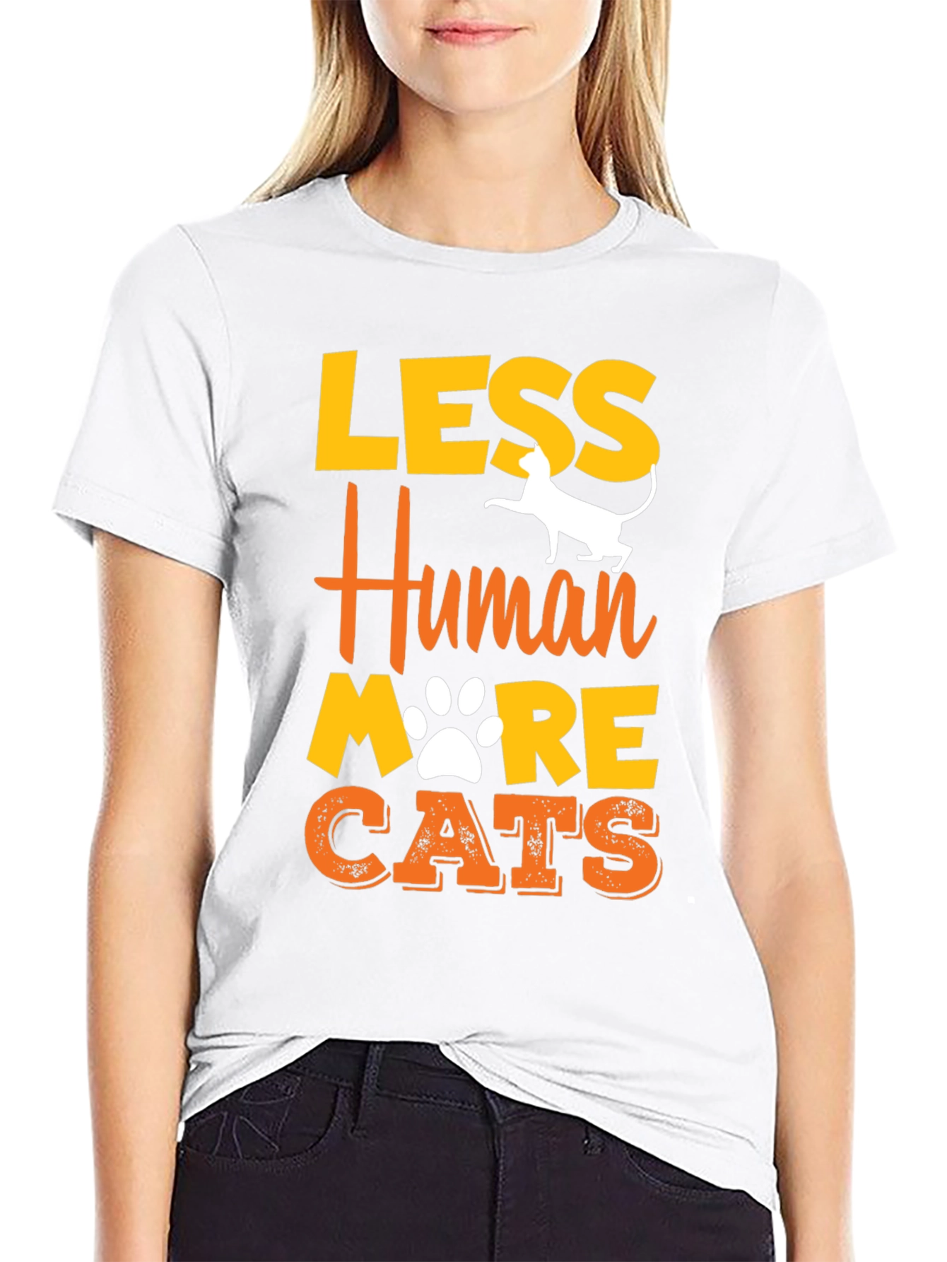 Black Less Human More Cats Graphic T-Shirt view 9