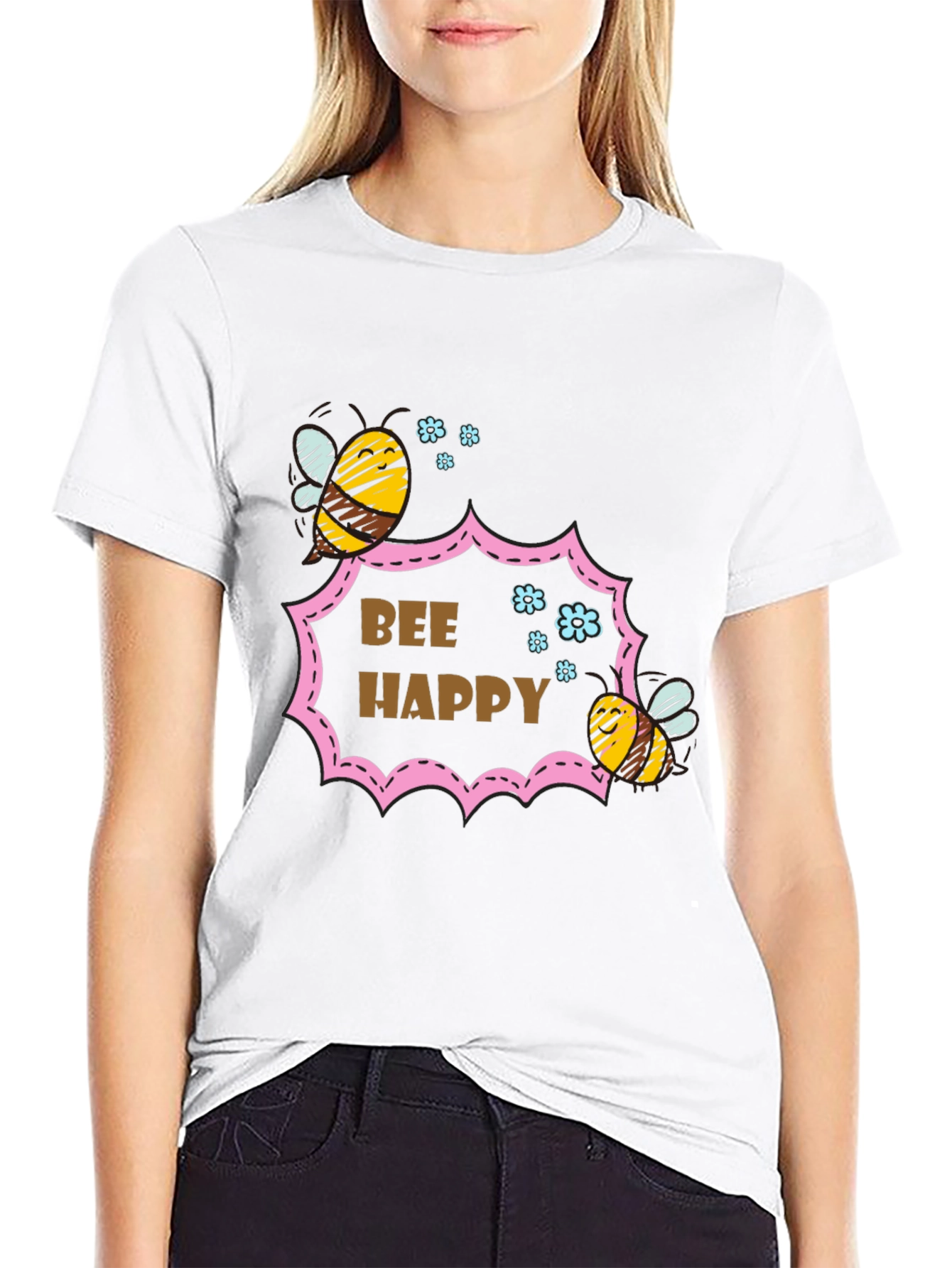 Black Bee Happy Graphic T-Shirt - Stylish Cotton Tee view 9