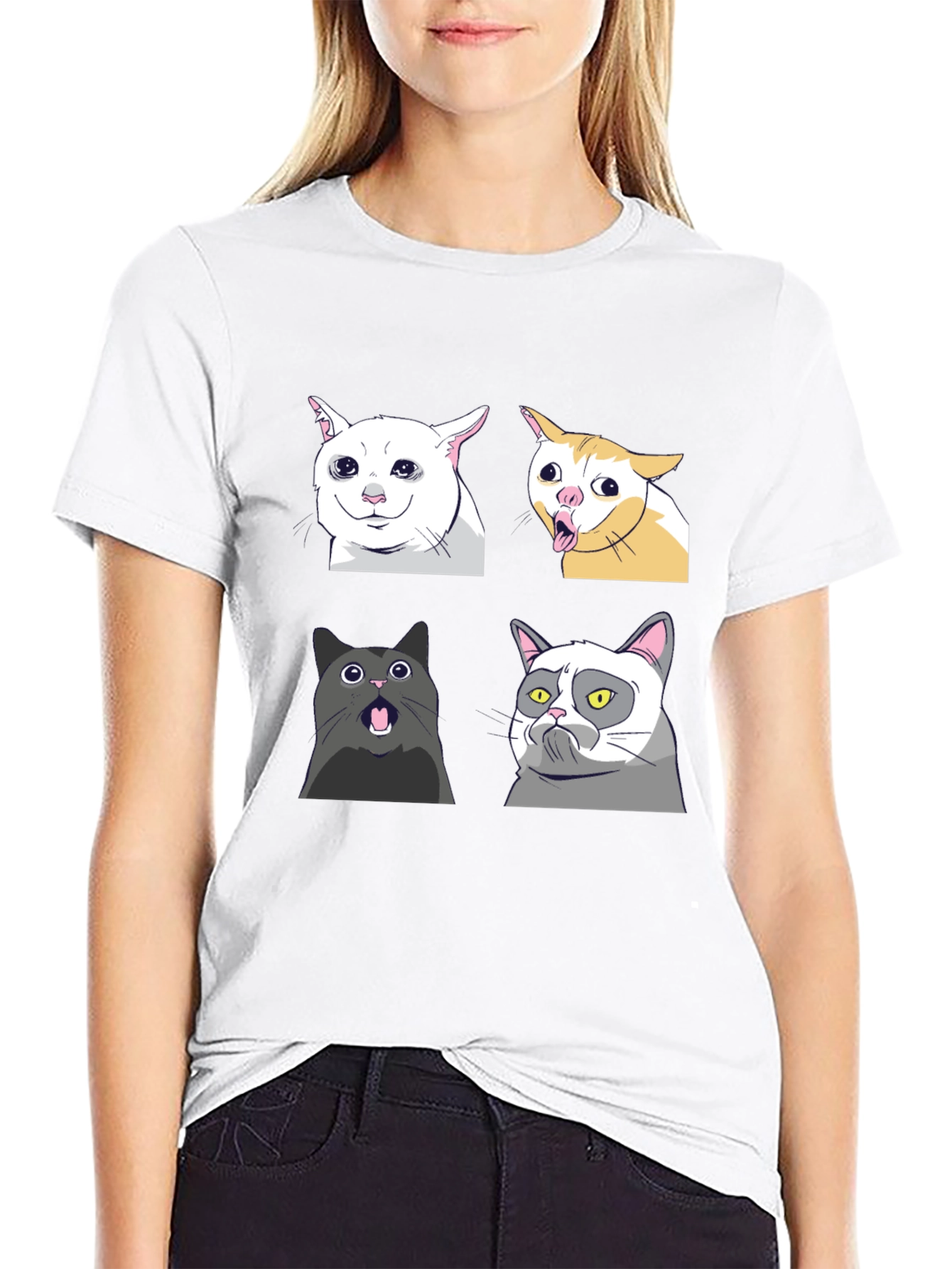 Black Meme Cats Black T-Shirt - Funny Graphic Tee view 9