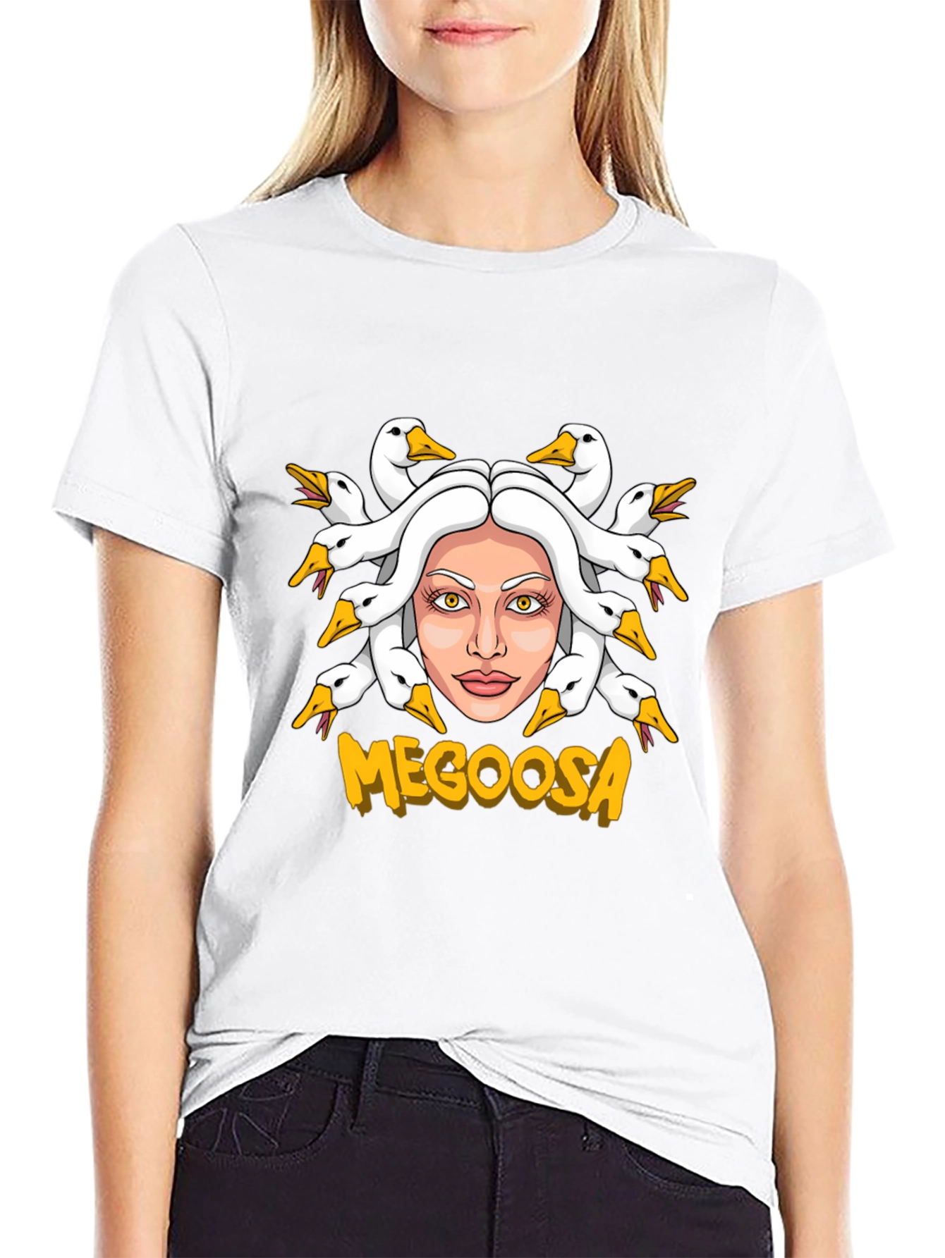 Black MEGOOSA Goose Medusa Funny Graphic T-Shirt view 9