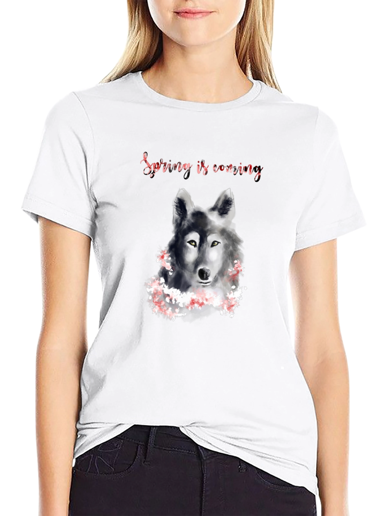 Black Spring is Coming Wolf Graphic T-Shirt view 9