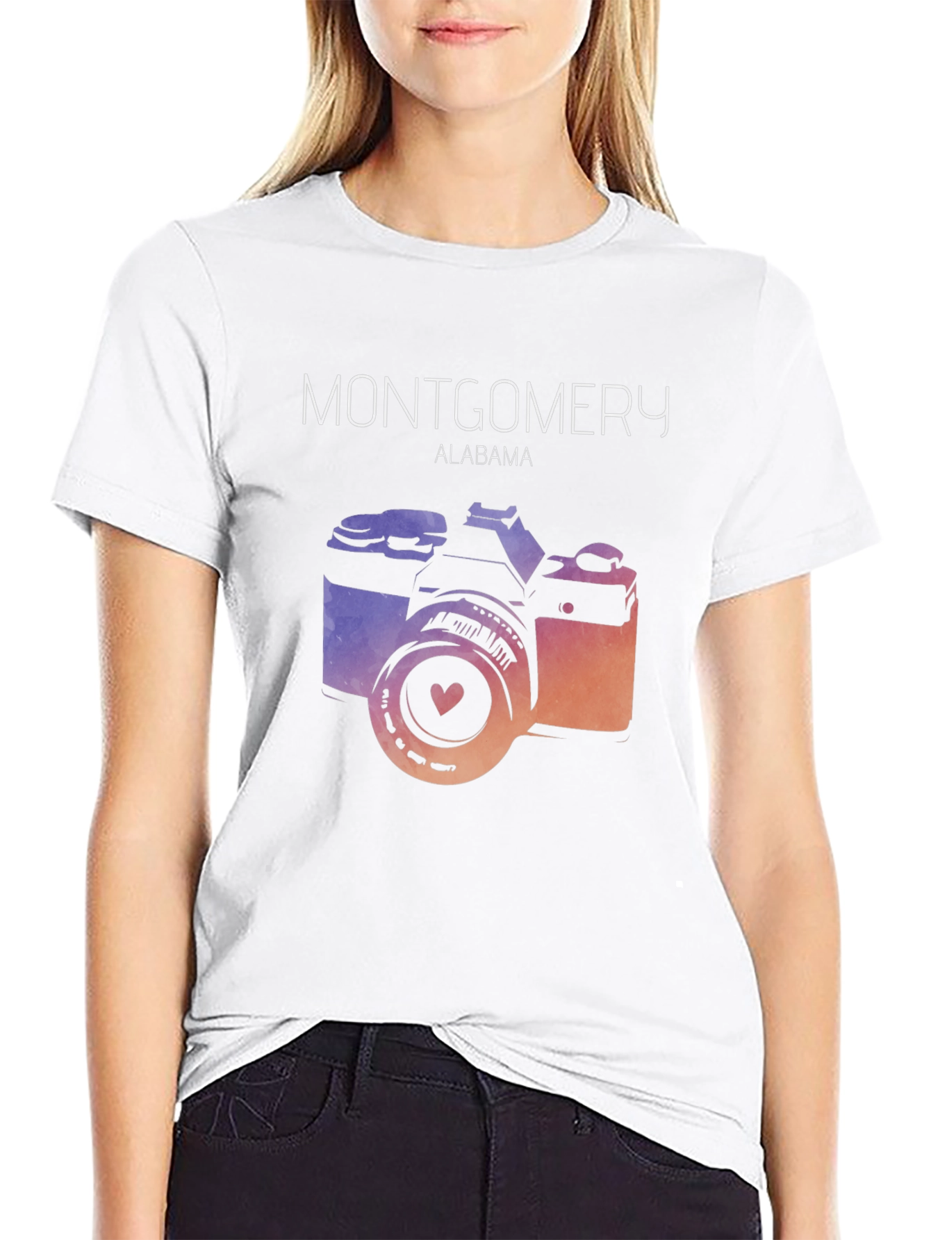 Black Montgomery Alabama Vintage Camera Graphic T-Shirt view 9