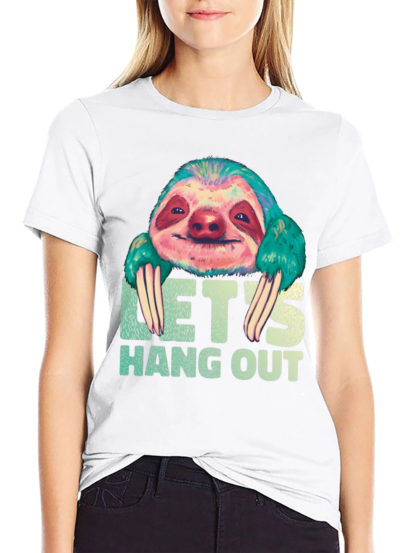 Black Let's Hang Out Sloth Graphic T-Shirt view 9
