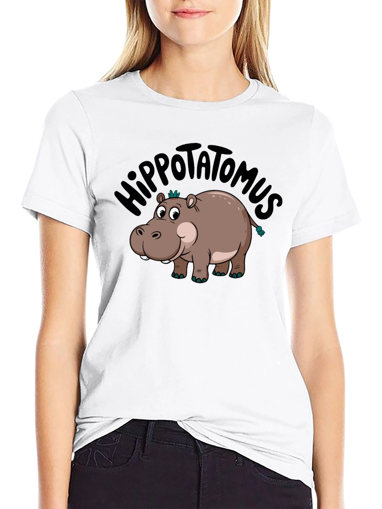 Black Hippo-tatomus T-Shirt: Funny Cartoon Graphic Tee view 9