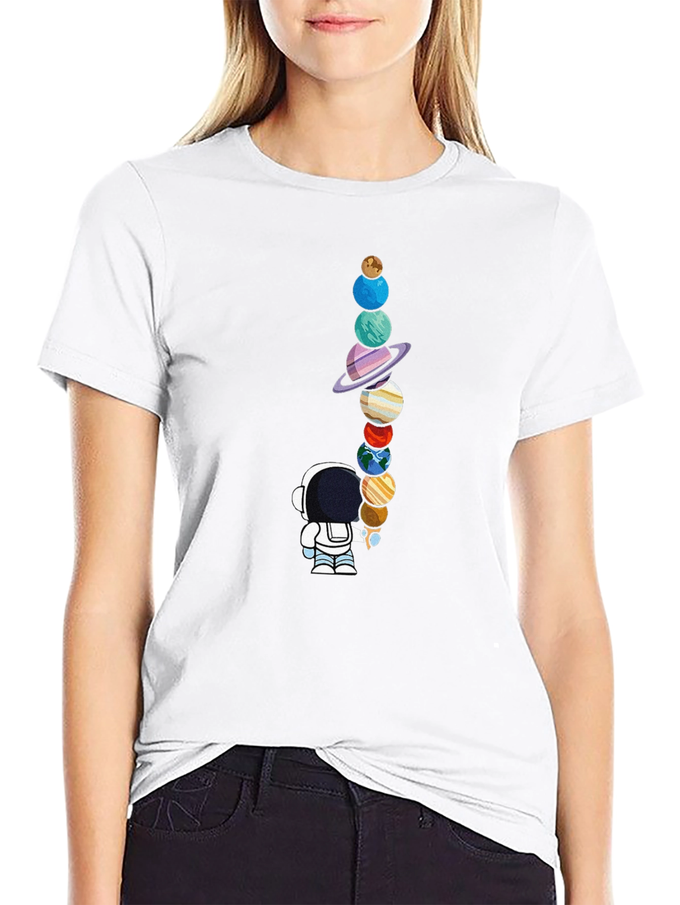 Black Astronaut Planets Graphic Tee - Space Lover's Black T-Shirt view 9