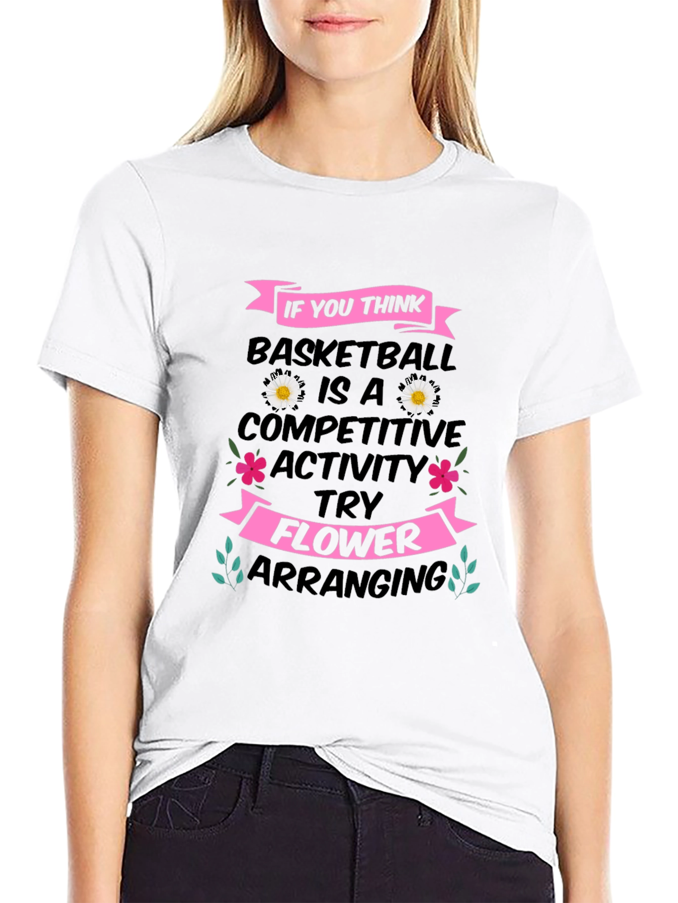 Black Basketball vs. Flower Arranging T-Shirt view 9
