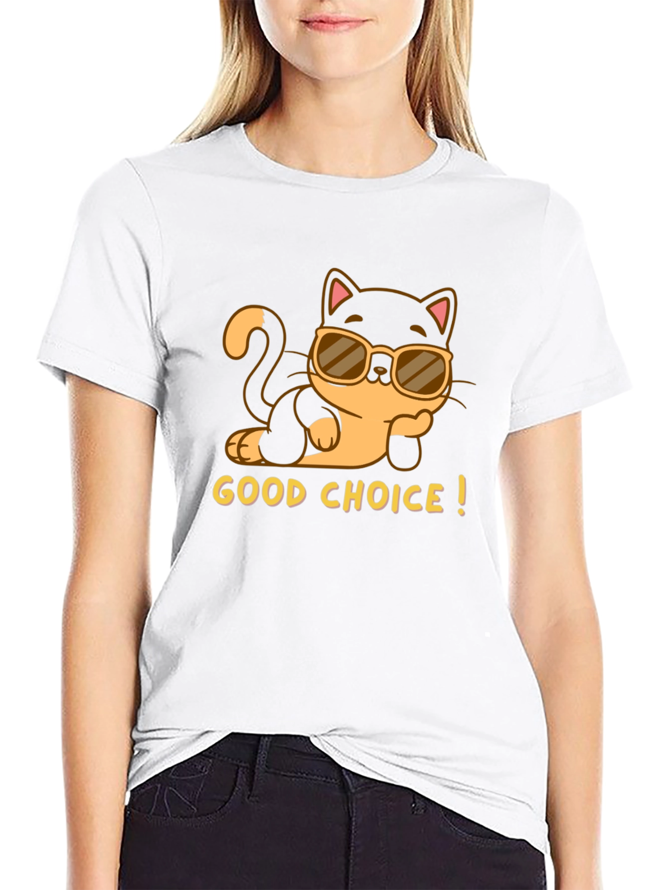 Black Cool Cat Tee: "Good Choice!" Black T-Shirt view 9