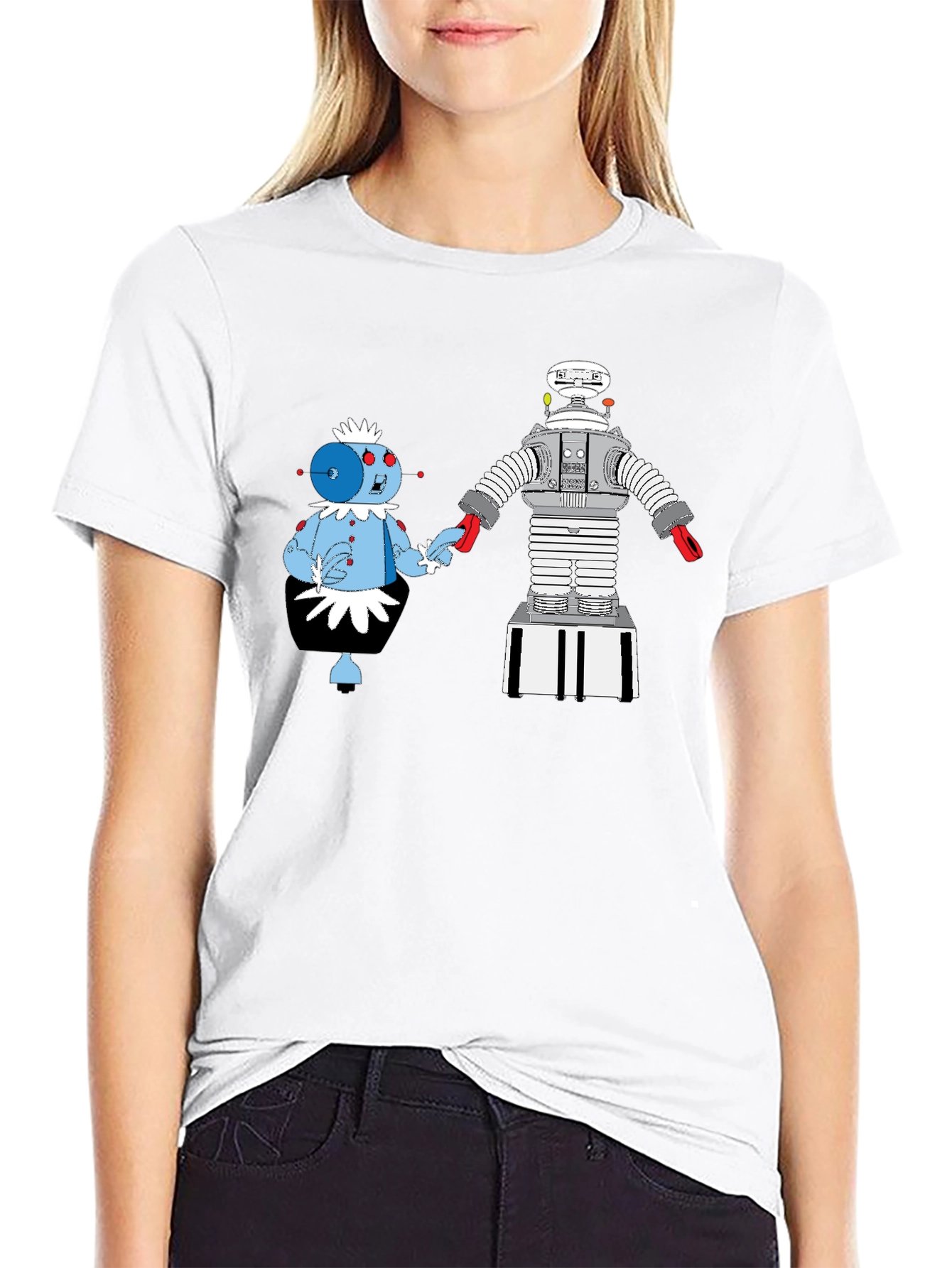 Black Robot Romance Graphic Tee - Black Cotton T-Shirt view 9