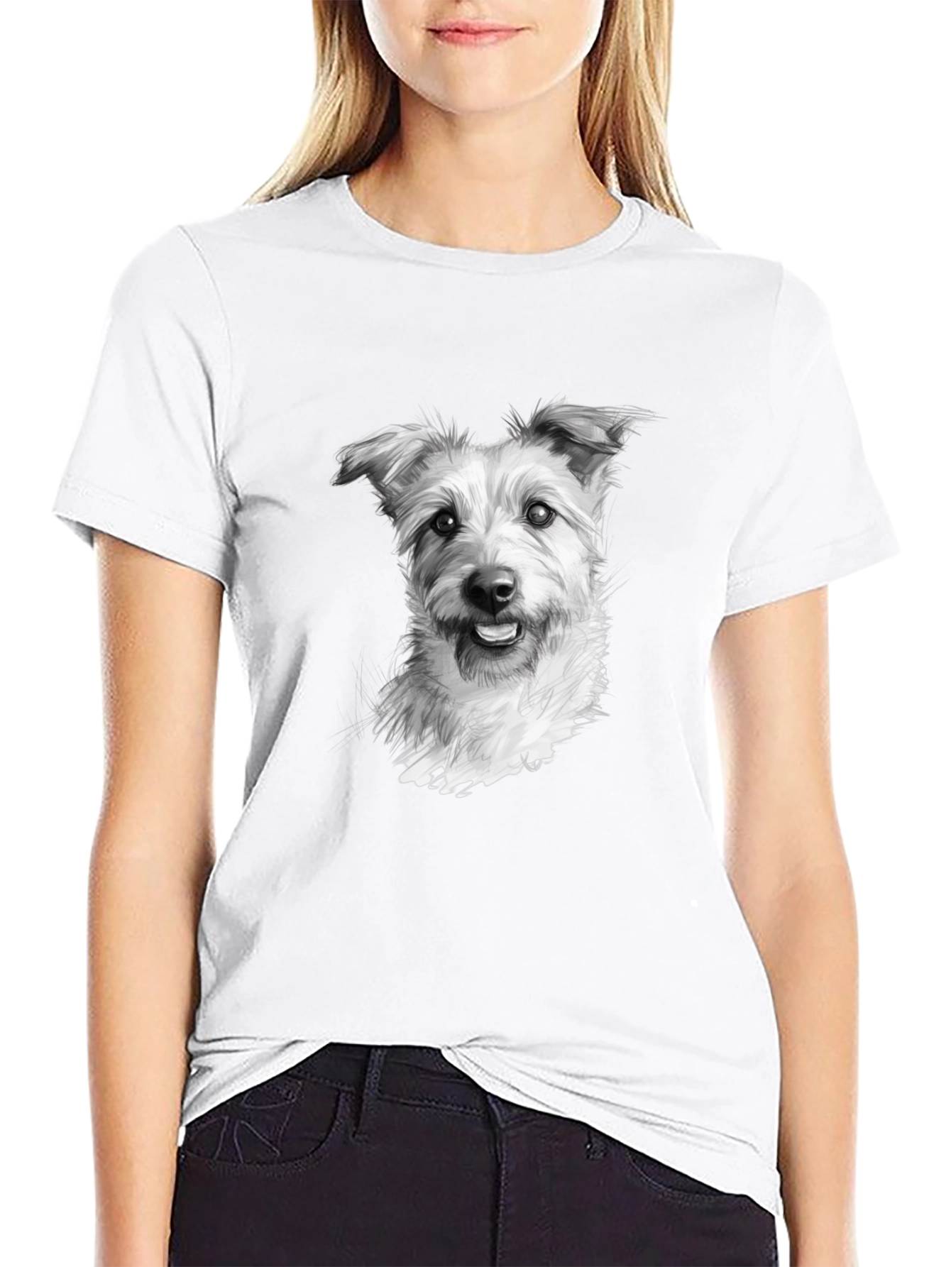 Black Dog Portrait Graphic Black T-Shirt view 9