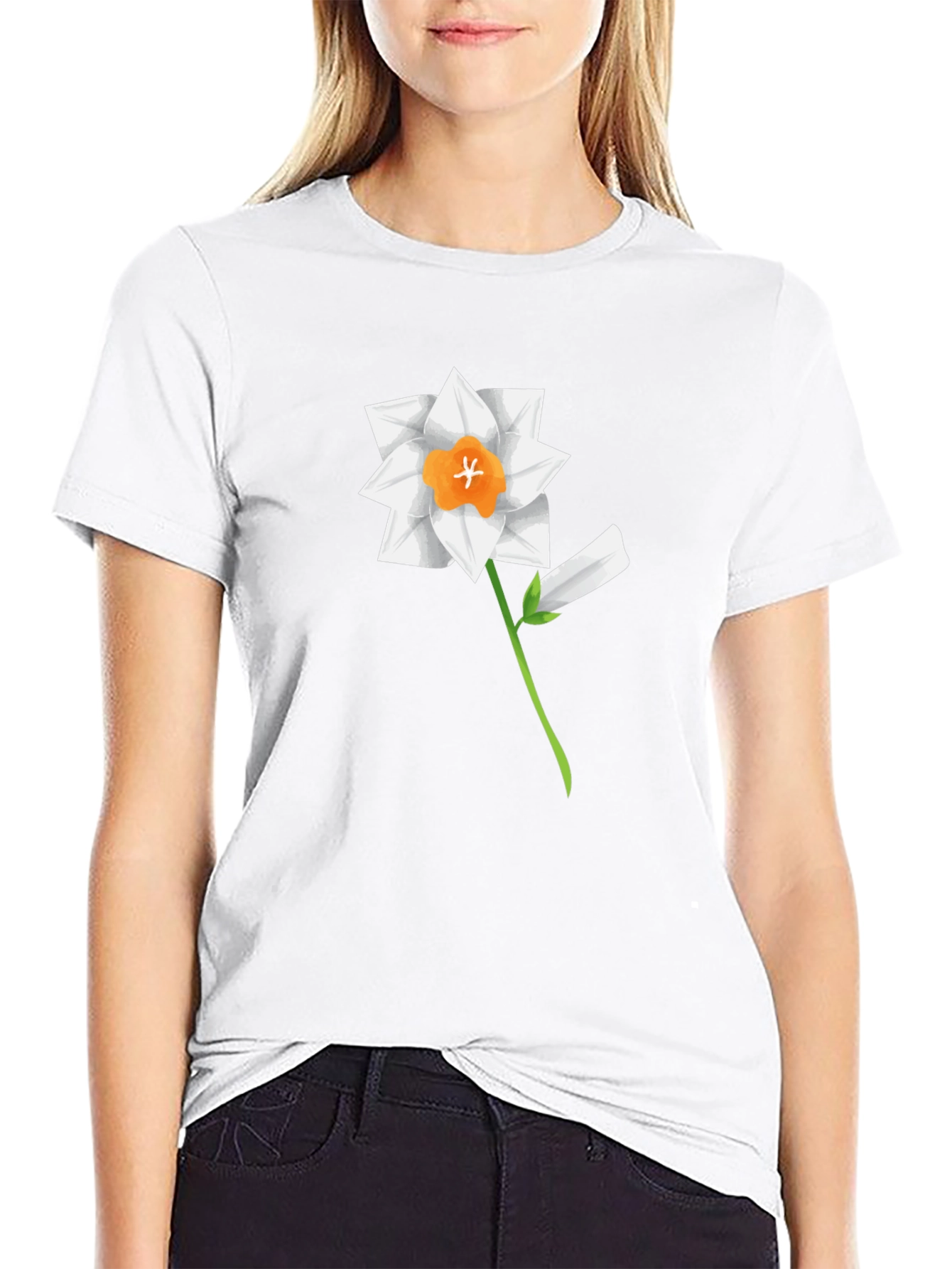 Black Floral Graphic Tee - Daffodil Design, Soft Cotton Blend view 9