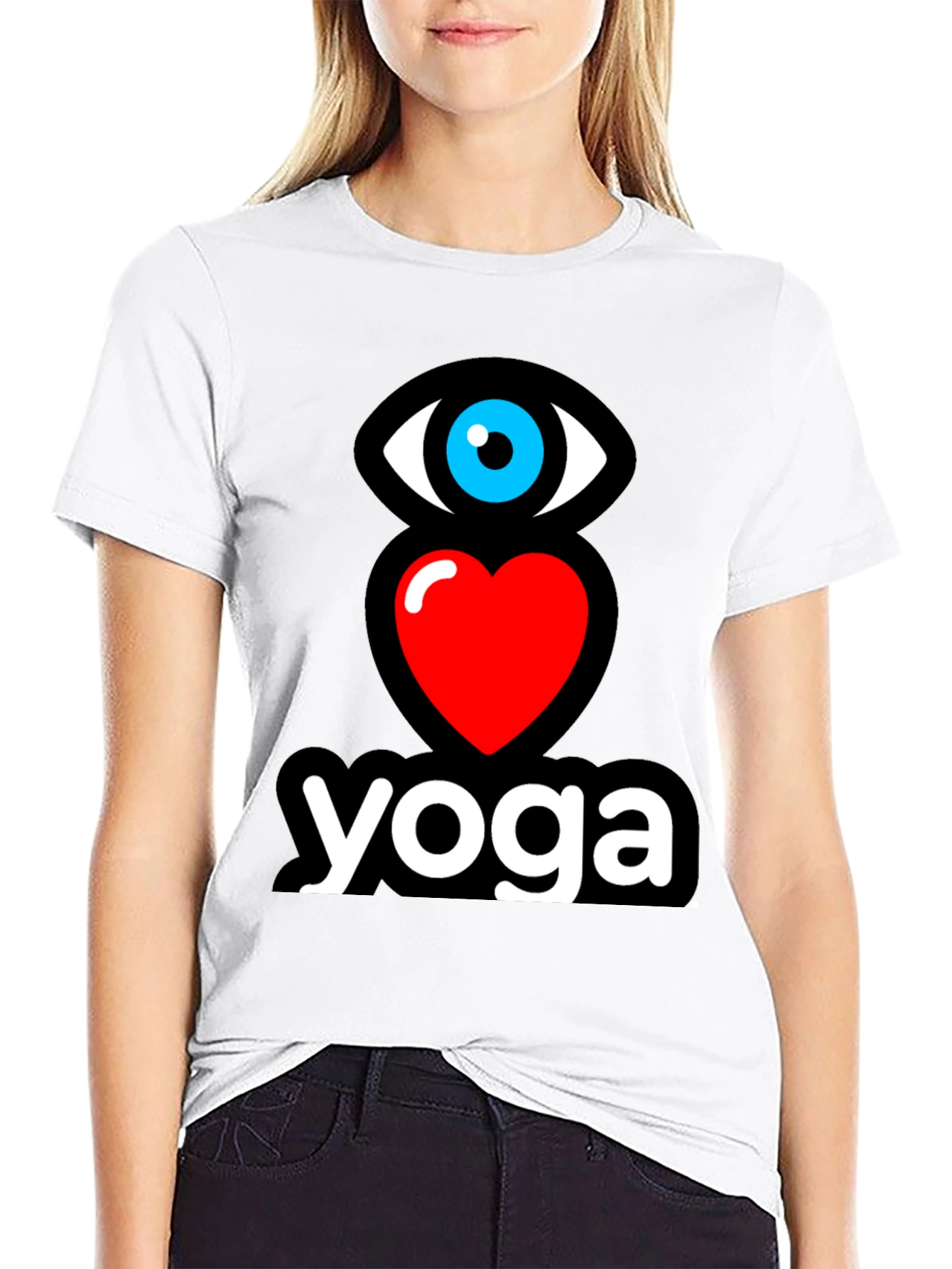 Black Eye Heart Yoga Black Graphic T-Shirt view 9