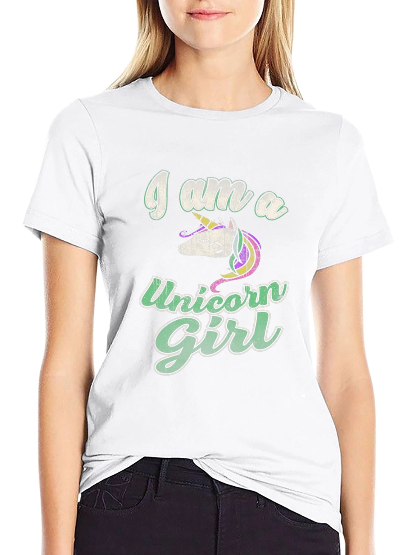 Black I Am A Unicorn Girl Black T-Shirt view 9
