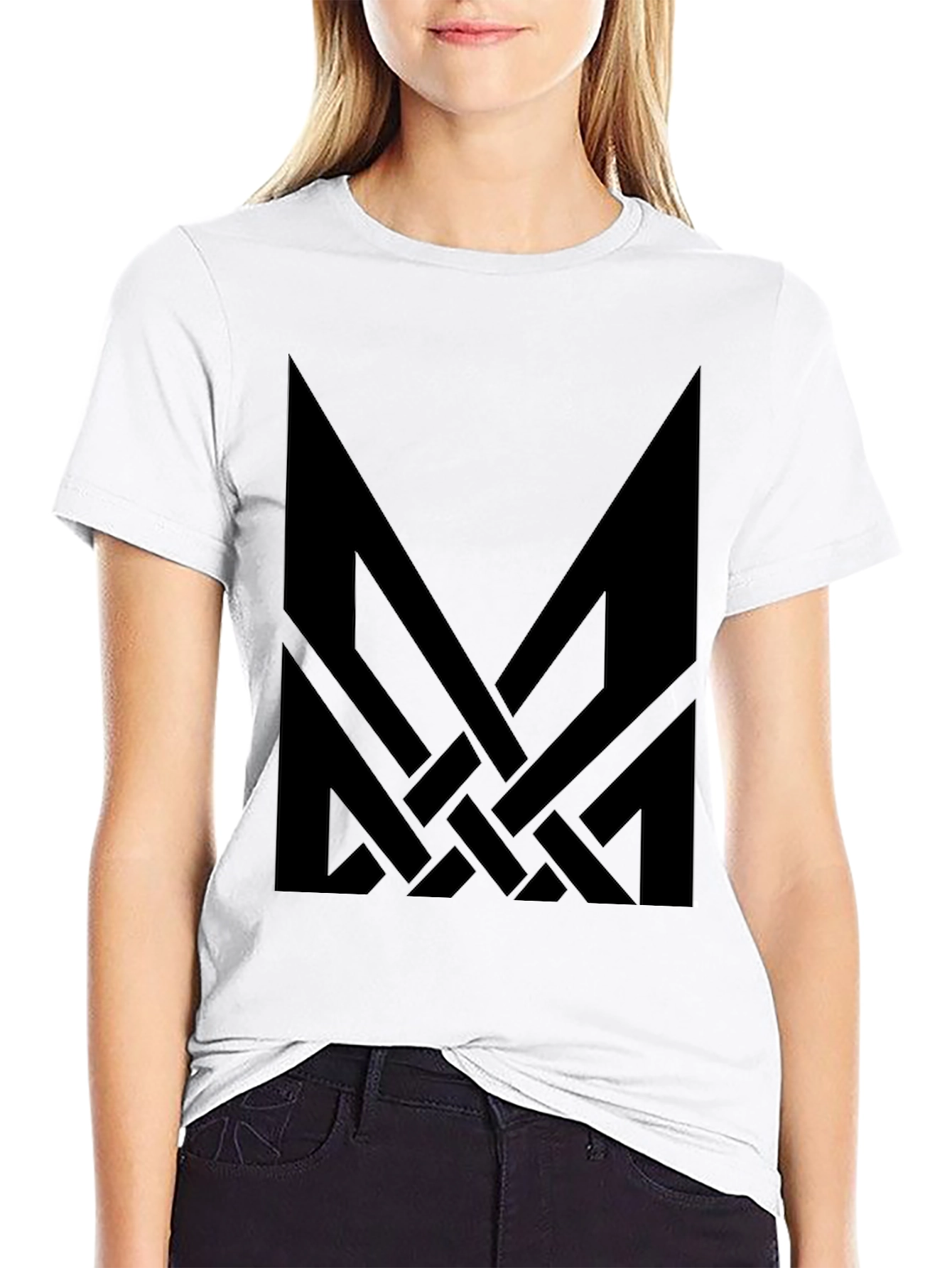 Black Black T-Shirt with Abstract Geometric Design view 9
