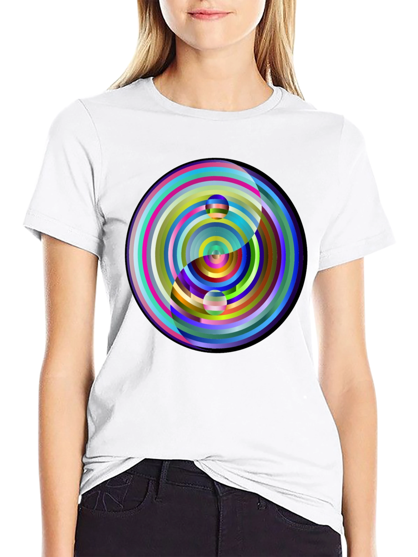 Black Yin Yang Circle Graphic Tee - Colorful, Modern Style view 9
