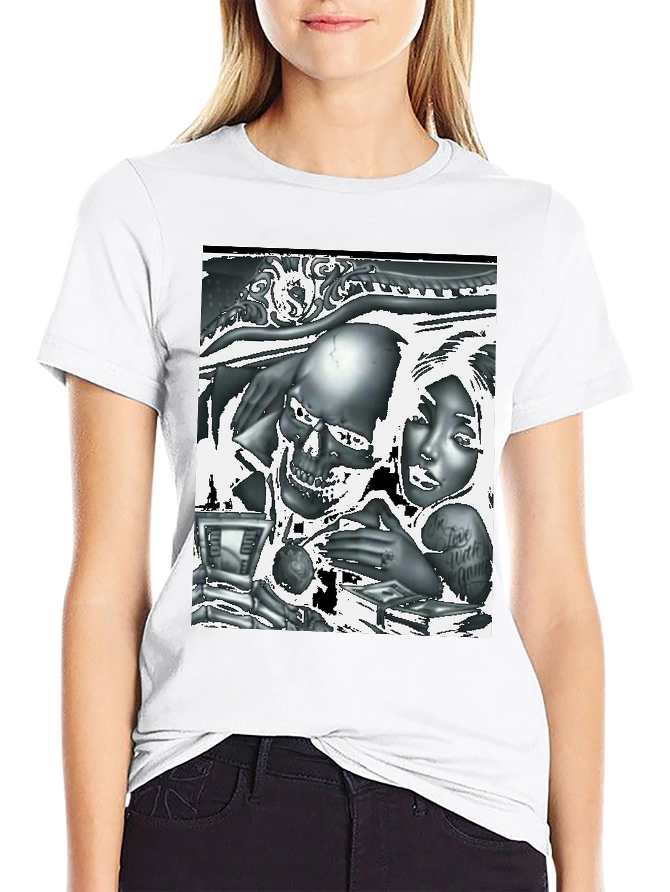 Black Skull and Woman Graphic Tee - Black view 9