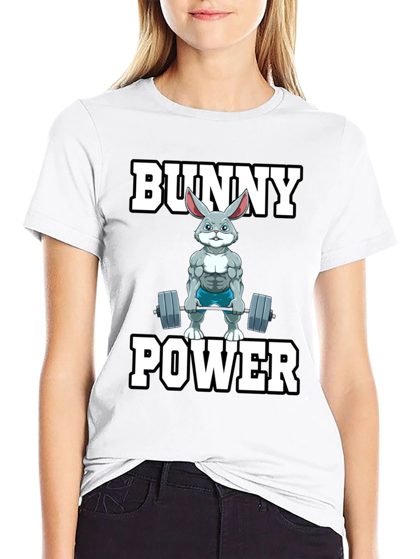 Black Bunny Power T-Shirt - Weightlifting Rabbit Gym Tee view 9