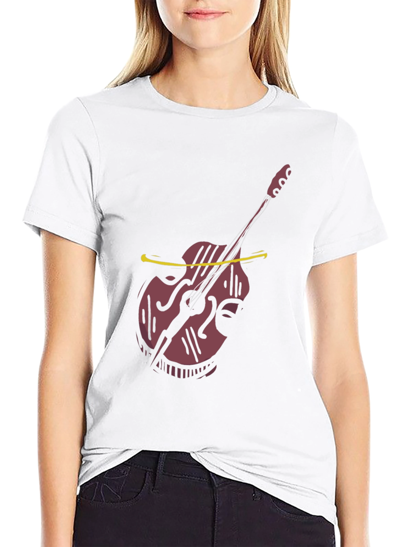 Black Cool Bass Guitar Graphic Tee - Black Cotton Casual view 9