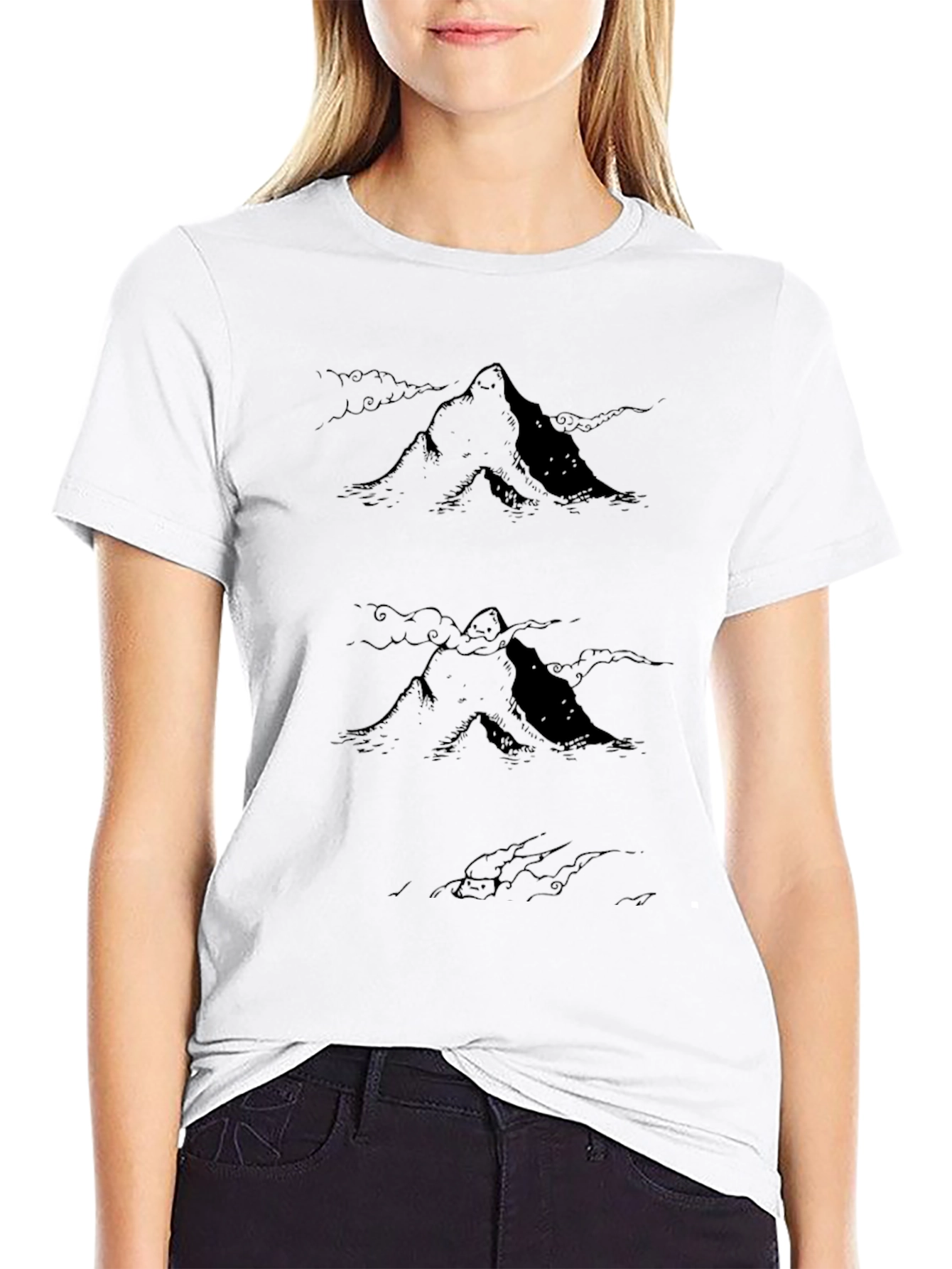 Black Mountain Sketch Graphic Black T-Shirt view 9