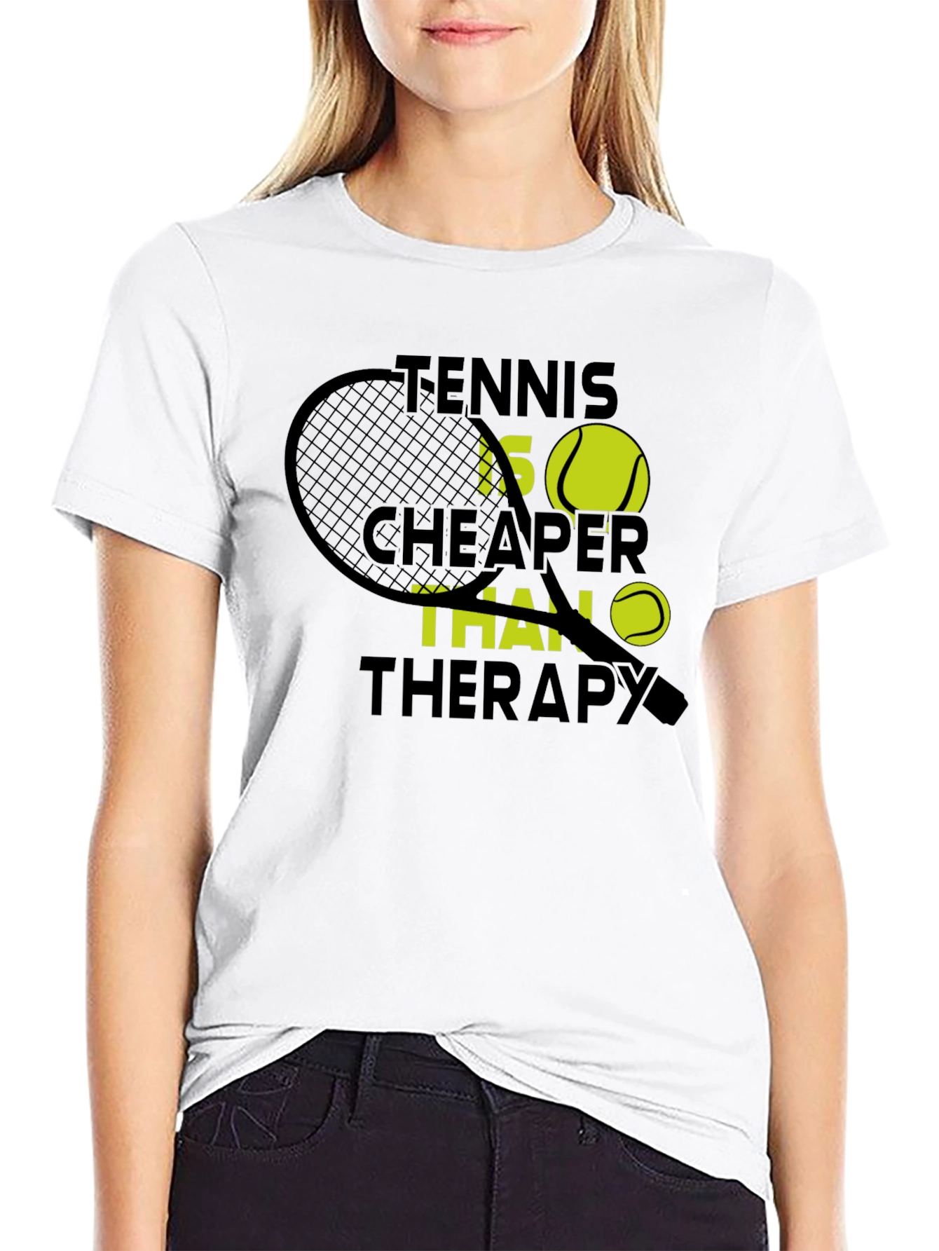 Black Tennis Cheaper Than Therapy Graphic T-Shirt view 9