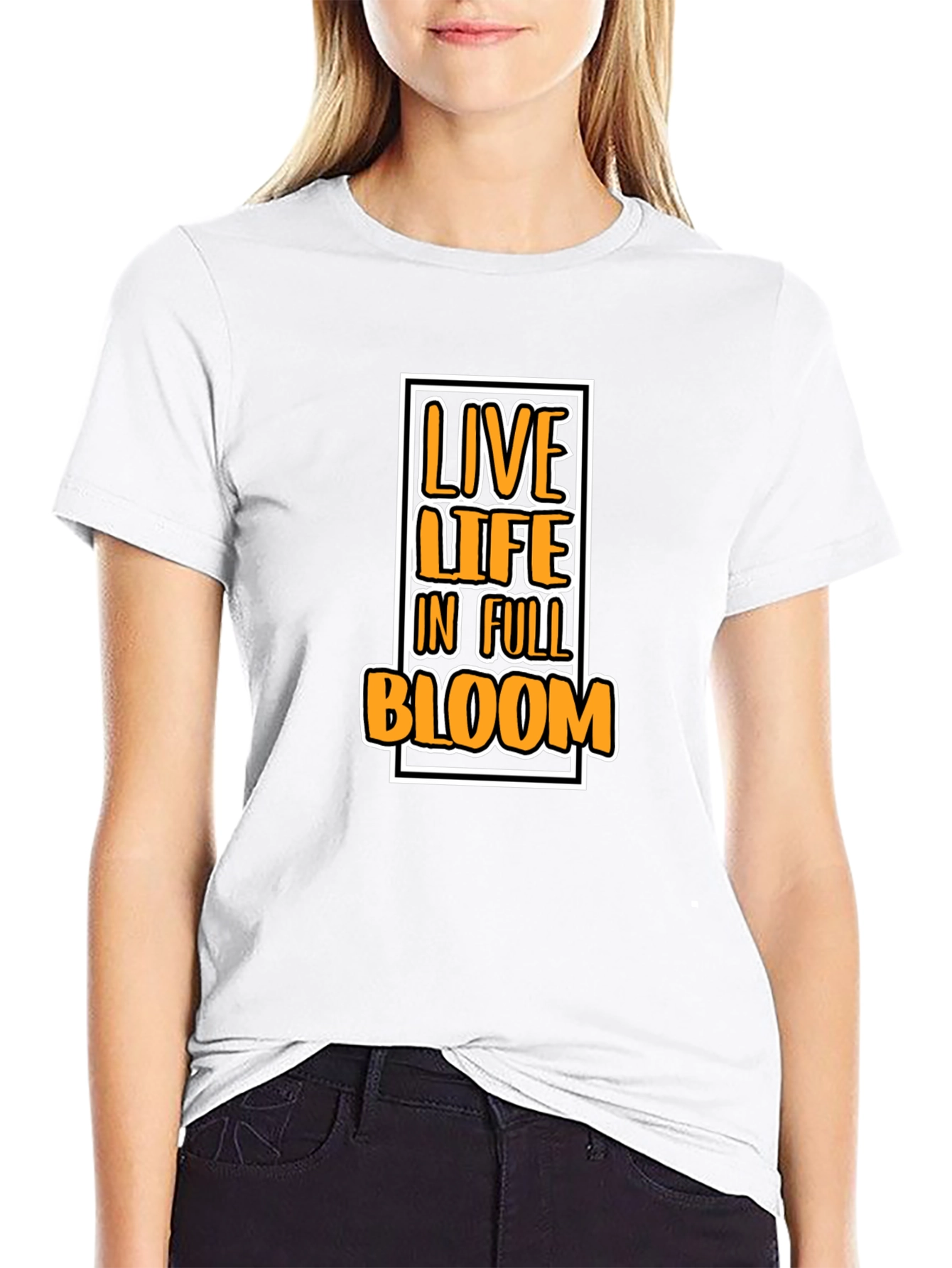 Black Live Life in Full Bloom Graphic Tee - Black Cotton T-Shirt view 9