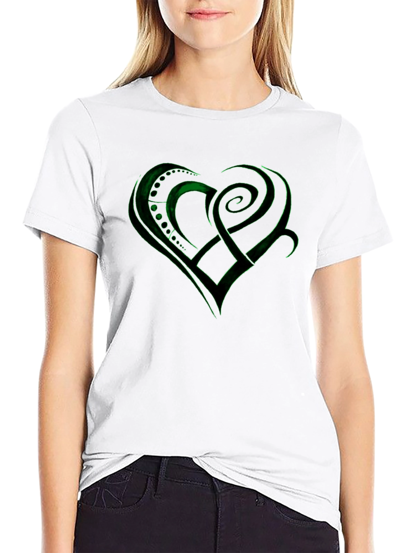 Green Celtic Heart Design Black T-Shirt - 9