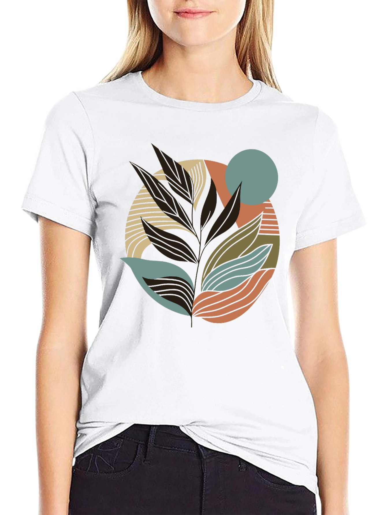Black Abstract Leaf Graphic Print Tee view 9