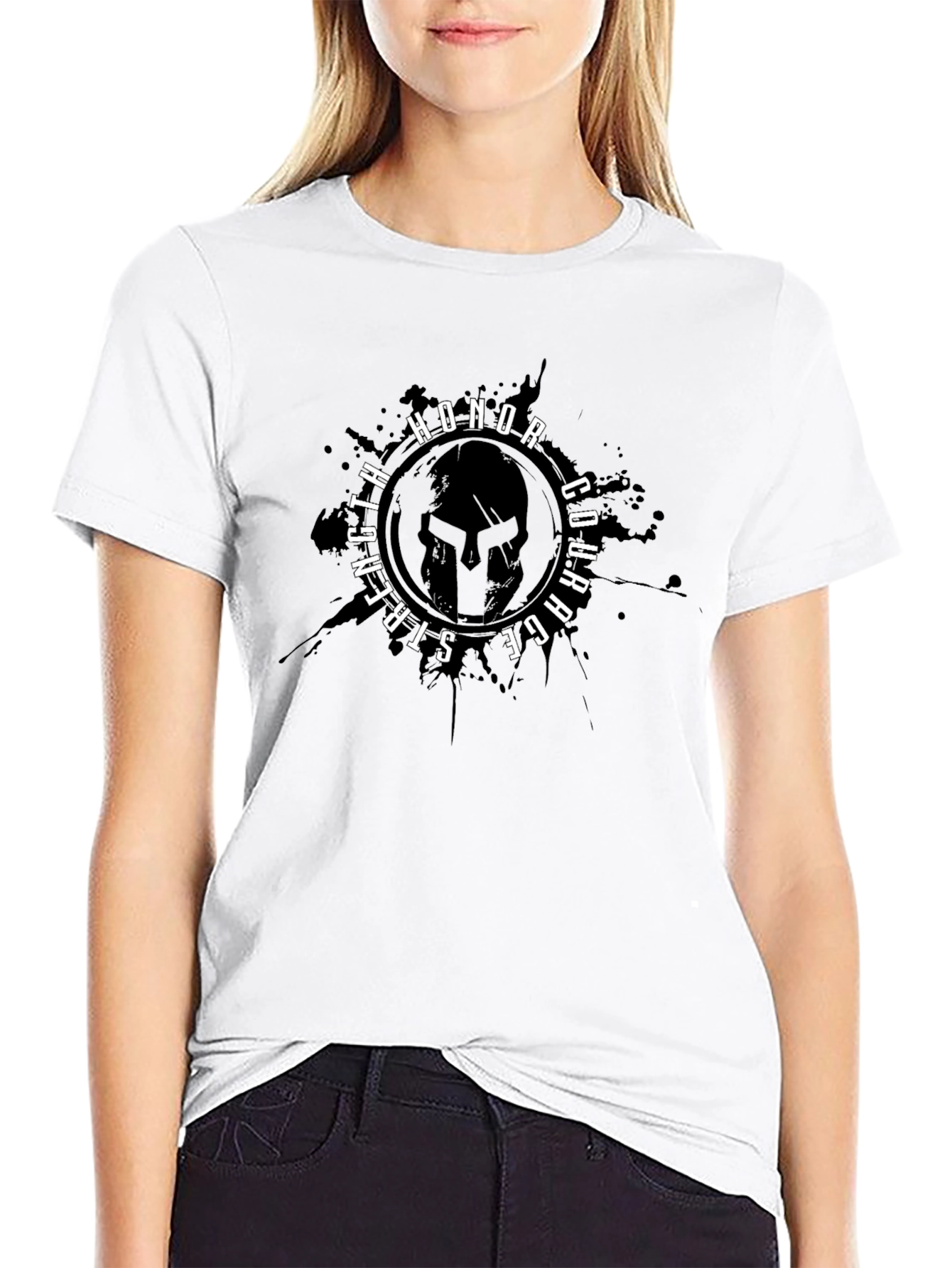 Black Honor Courage Strength Spartan Graphic T-Shirt view 9