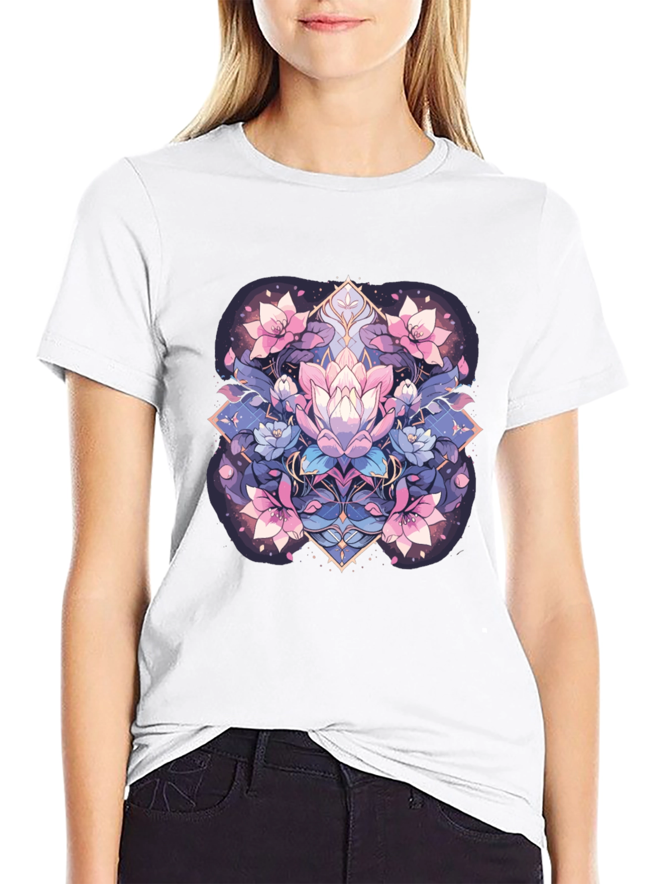 Black Lotus Flower Graphic Tee - Black Cotton Blend view 9