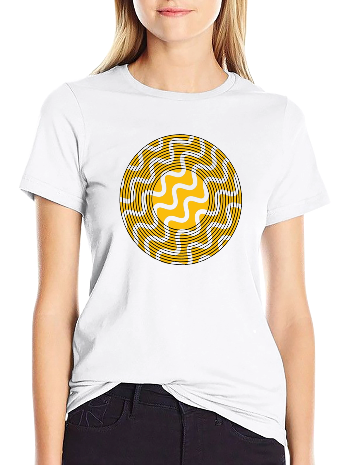 Black Abstract Circle Graphic Tee - Stylish Black T-Shirt view 9