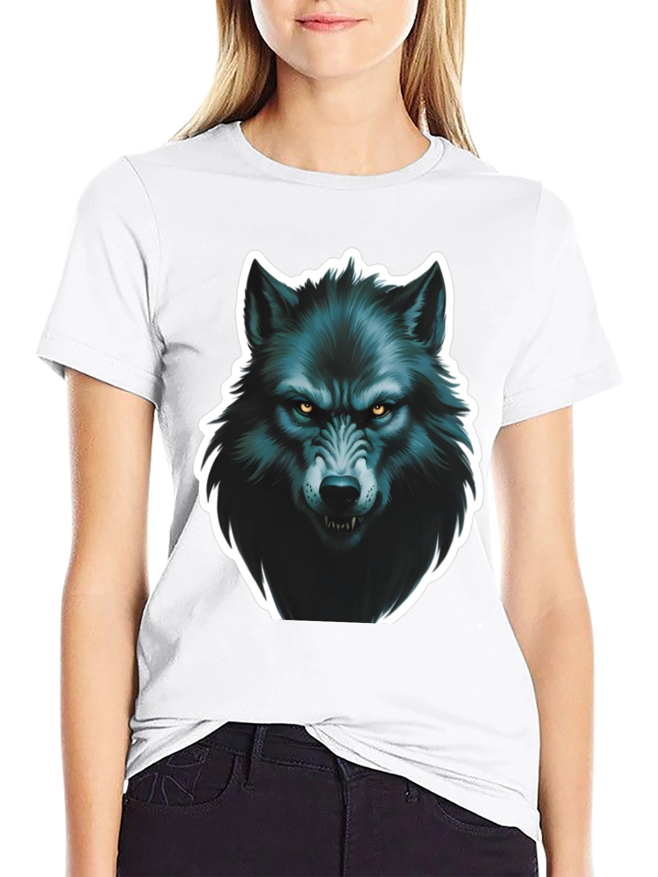 Black Men's Black Wolf Graphic T-Shirt view 9