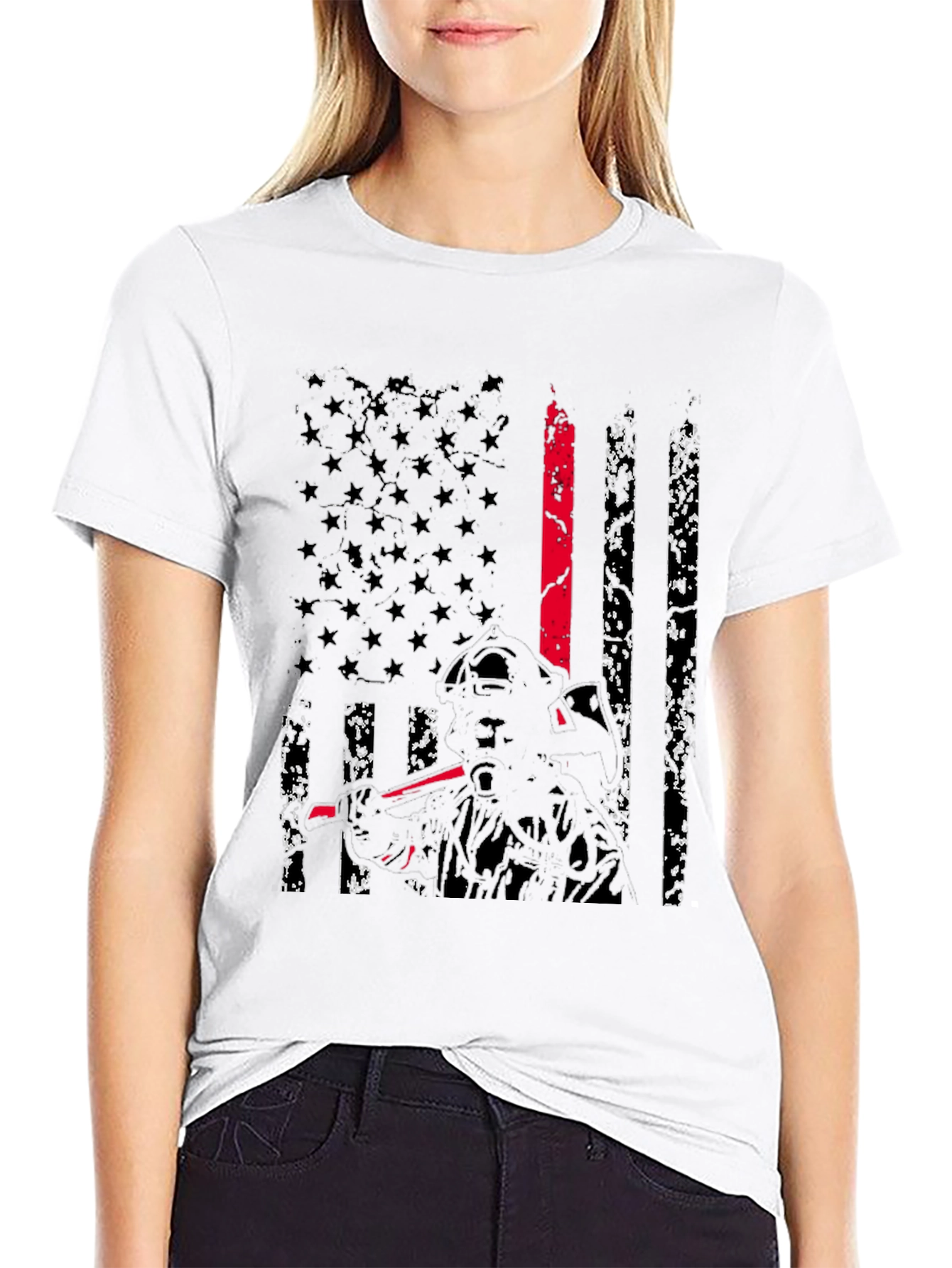 Black Thin Red Line Firefighter Flag T-Shirt view 9