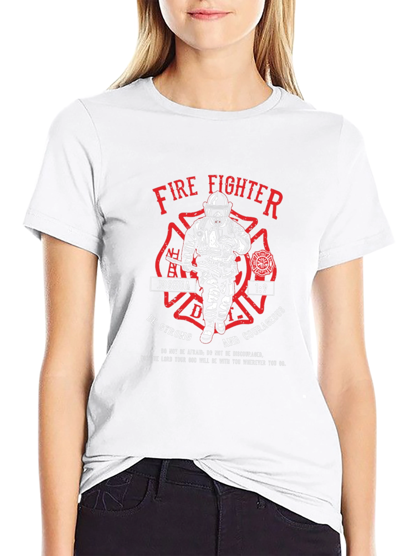 Black Firefighter Joshua 1:9 Graphic T-Shirt view 9