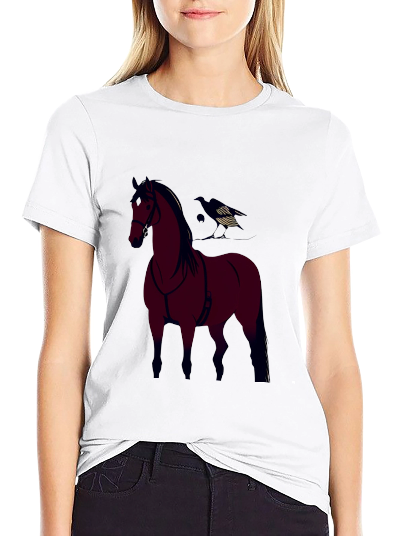 Black Horse and Crow Graphic Tee - Black Cotton Blend view 9