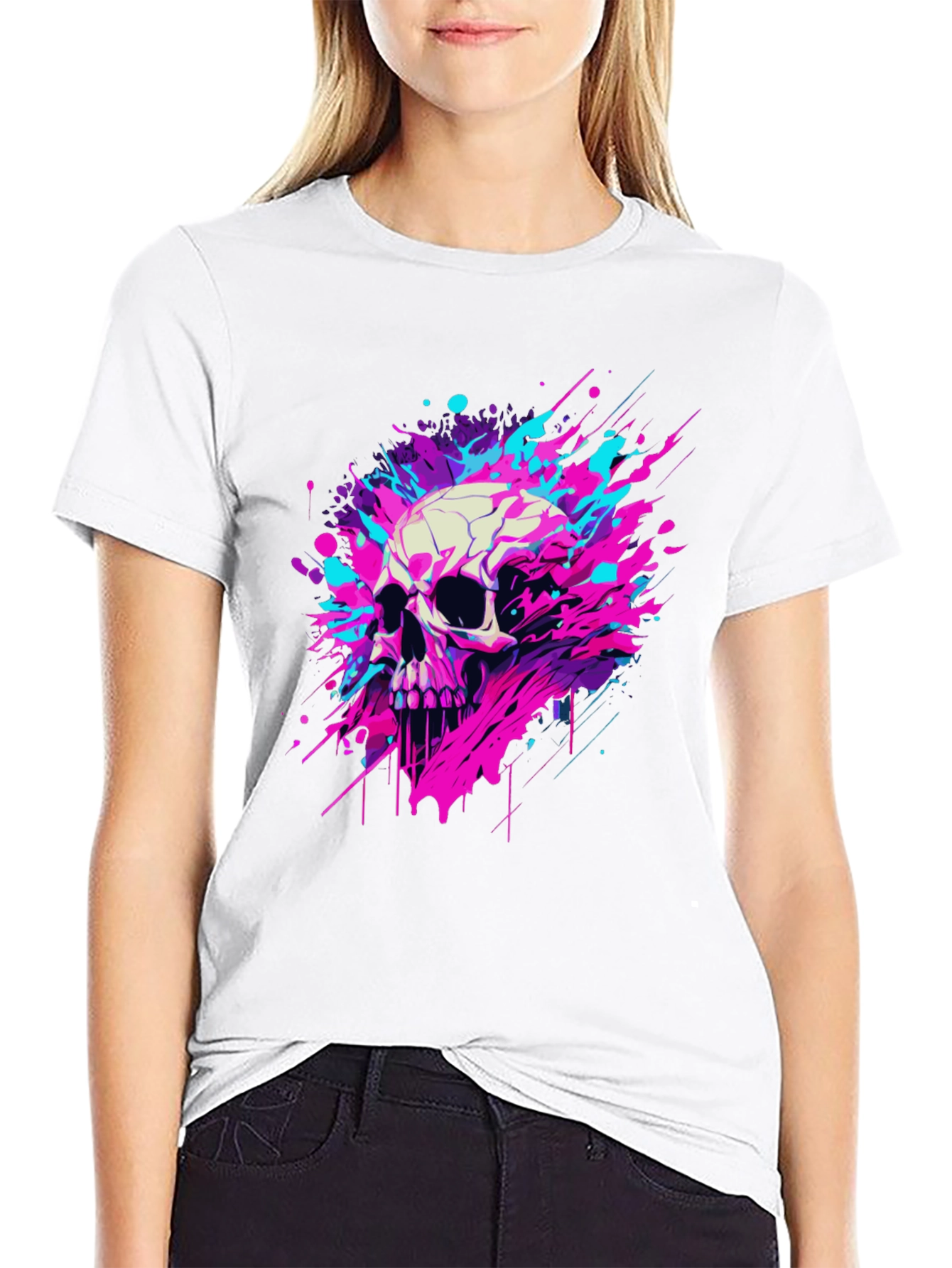 Black Skull Splash Graphic Tee - Bold & Unique Design view 9