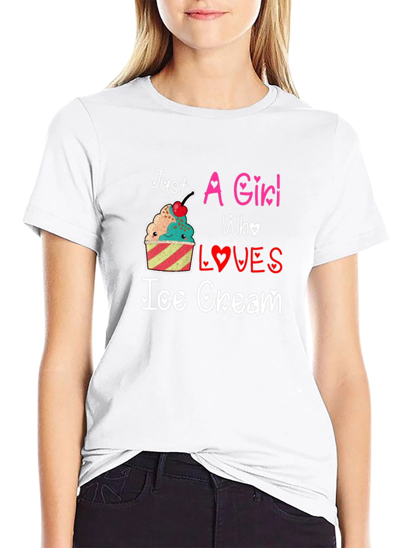 Black Just A Girl Who Loves Ice Cream Graphic Tee view 9