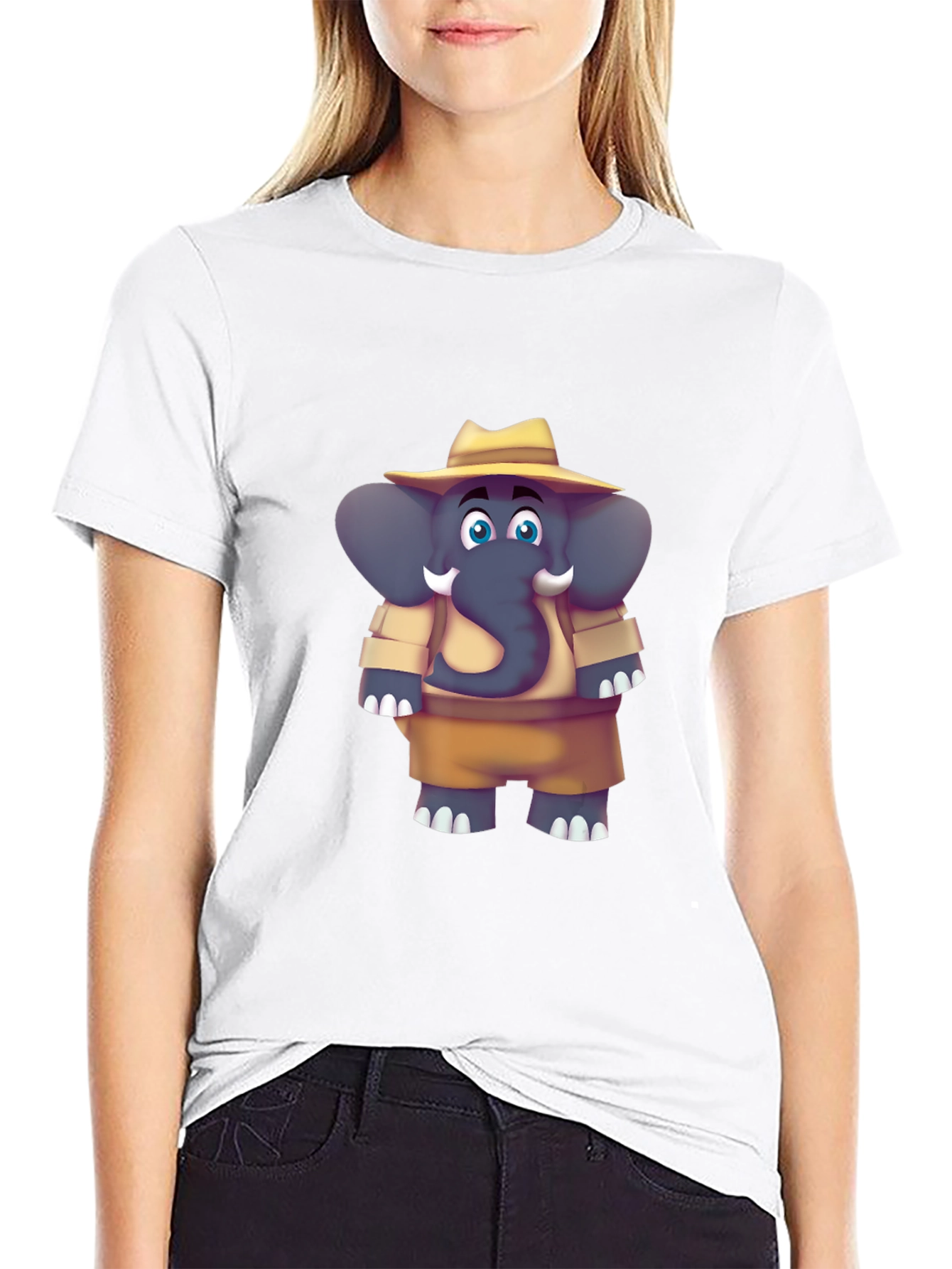Black Elephant Cartoon Black T-Shirt view 9