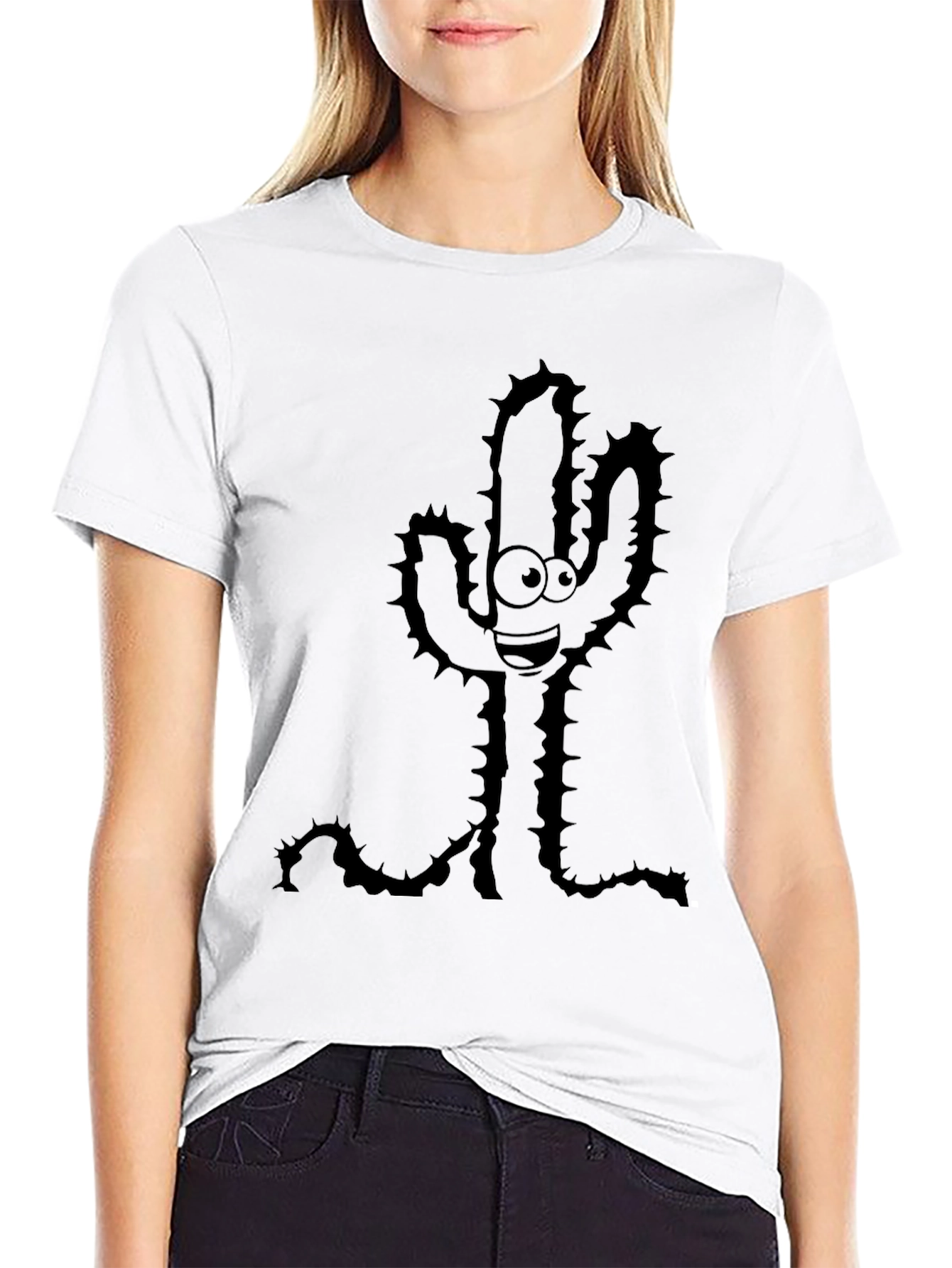 Black Cartoon Cactus Graphic Black T-Shirt view 9