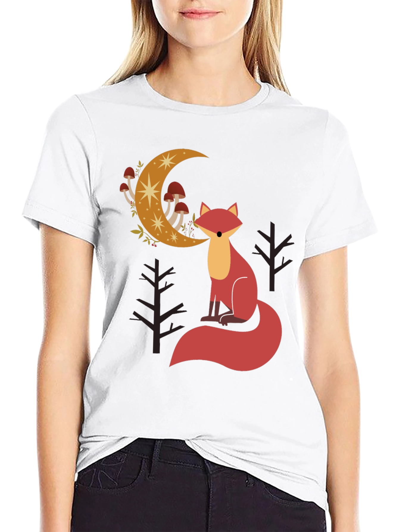 Black Fox and Moon Graphic Tee - Black Cotton Blend view 9