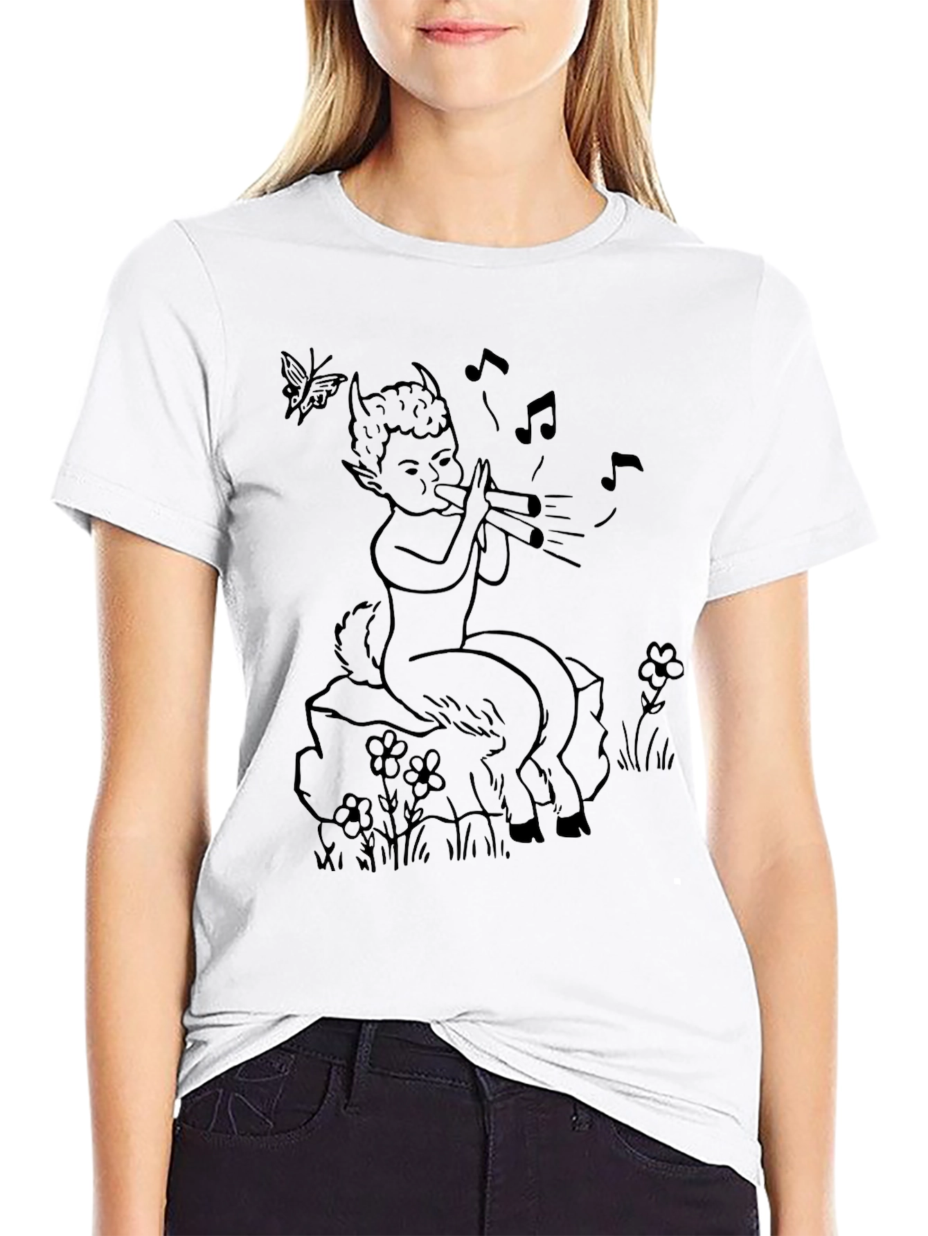 Black Whimsical Satyr T-Shirt - Unisex Black Tee view 9
