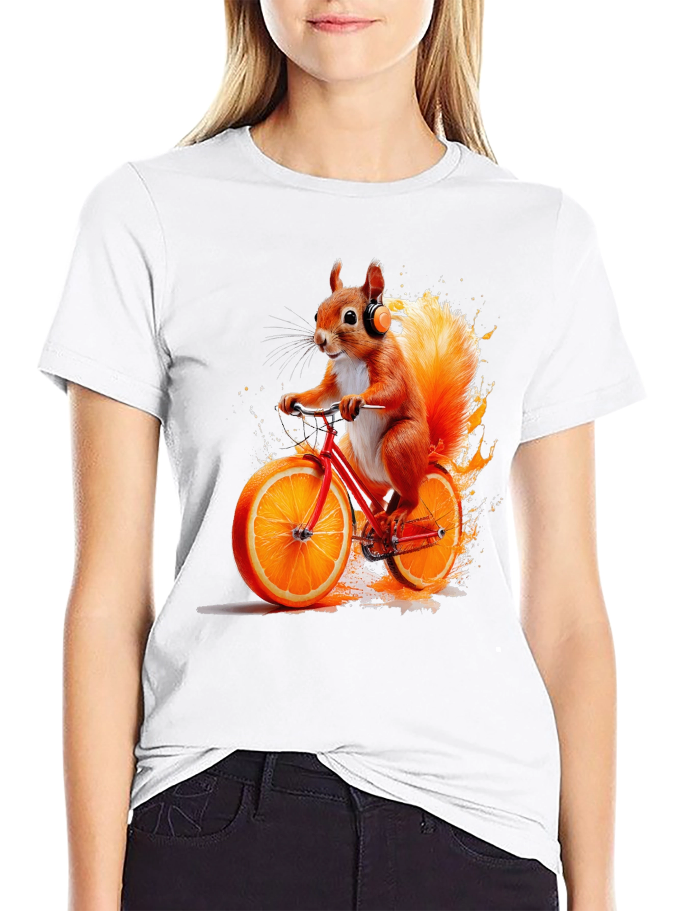 Black Squirrel on Orange Bike T-Shirt view 9